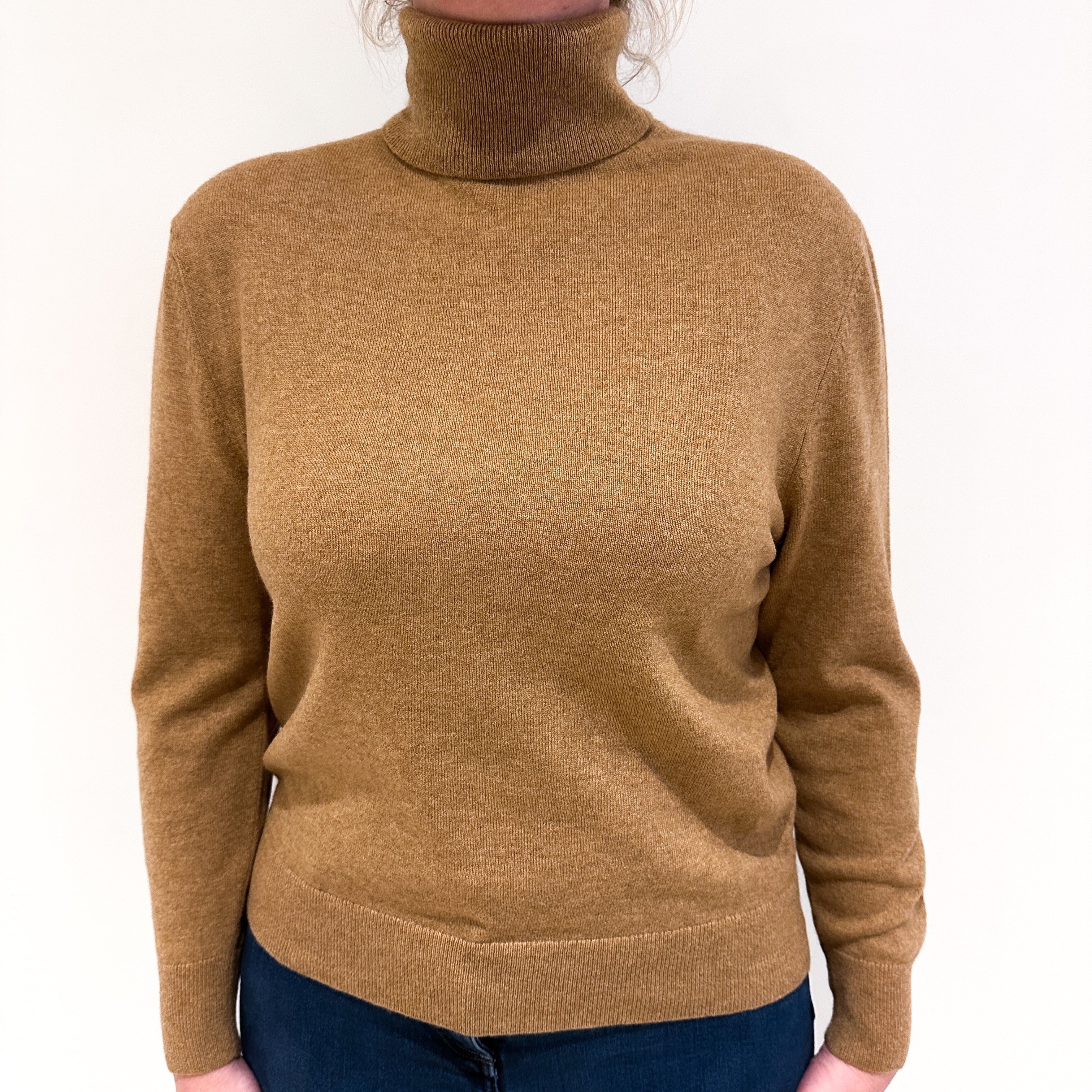 Toffee Brown Cashmere Polo Neck Jumper Large