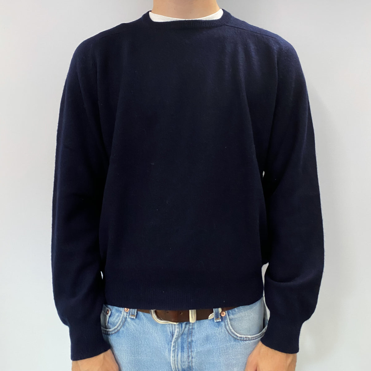 Men's Dark Navy Blue Cashmere Crew Neck Jumper Large