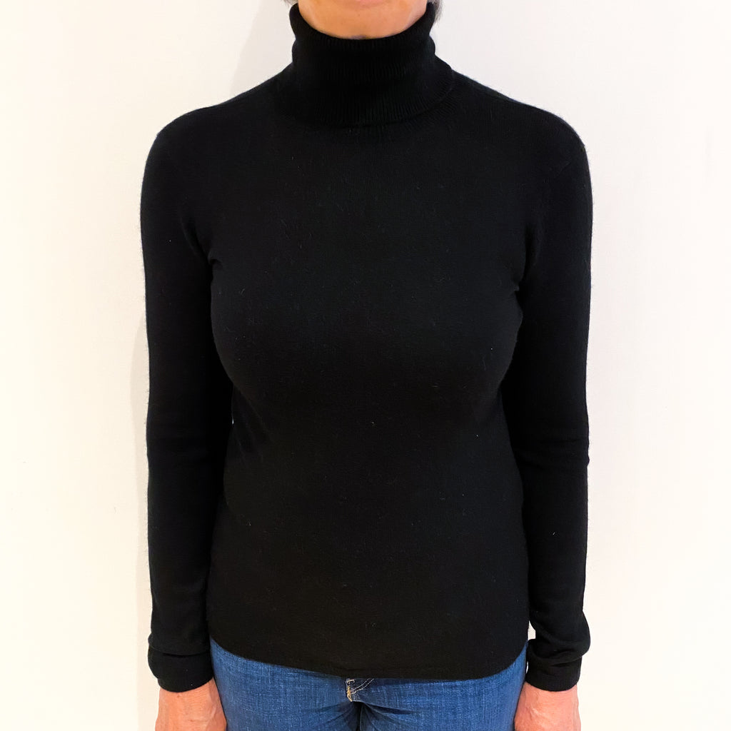 Black Cashmere Polo Neck Jumper Medium