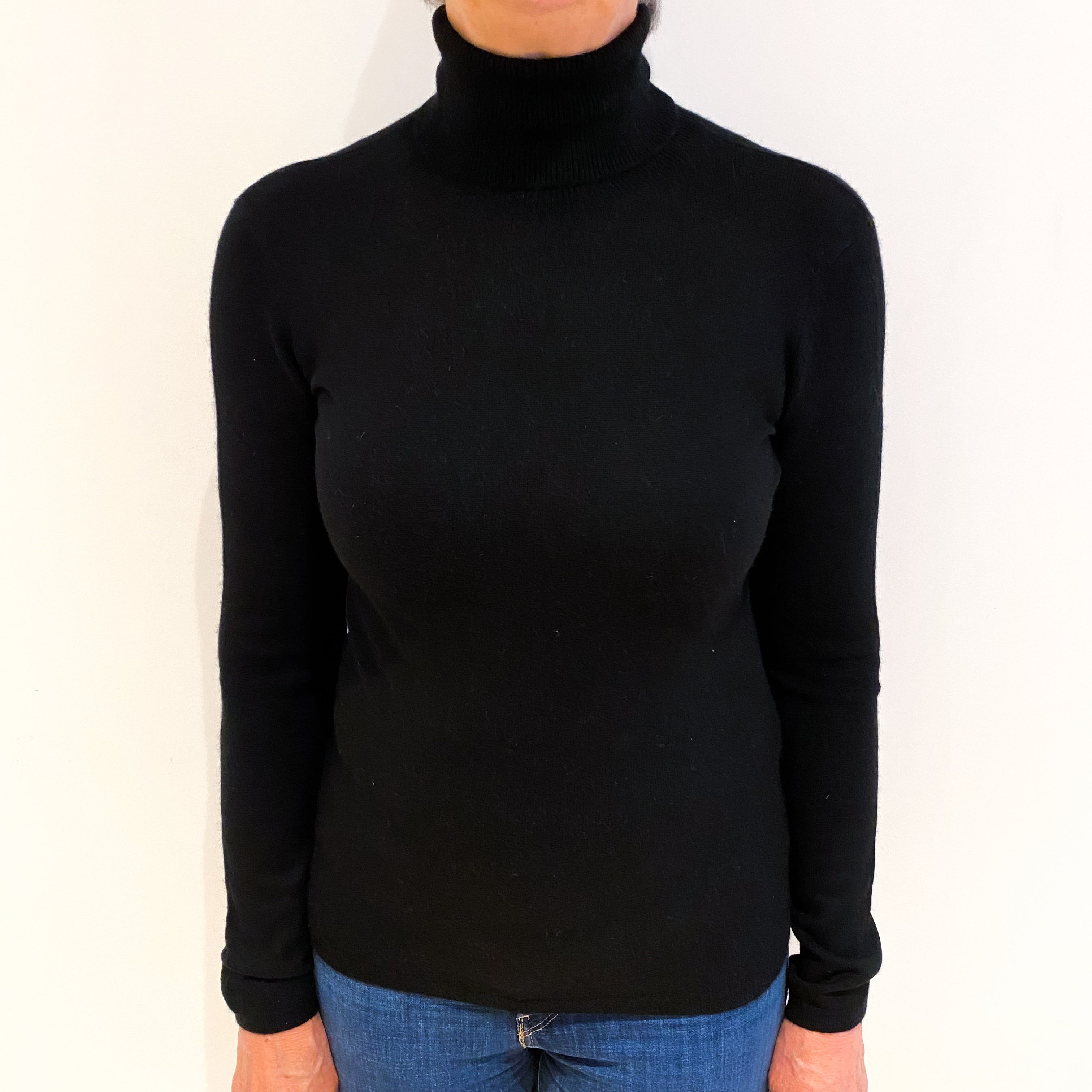 Black Cashmere Polo Neck Jumper Medium