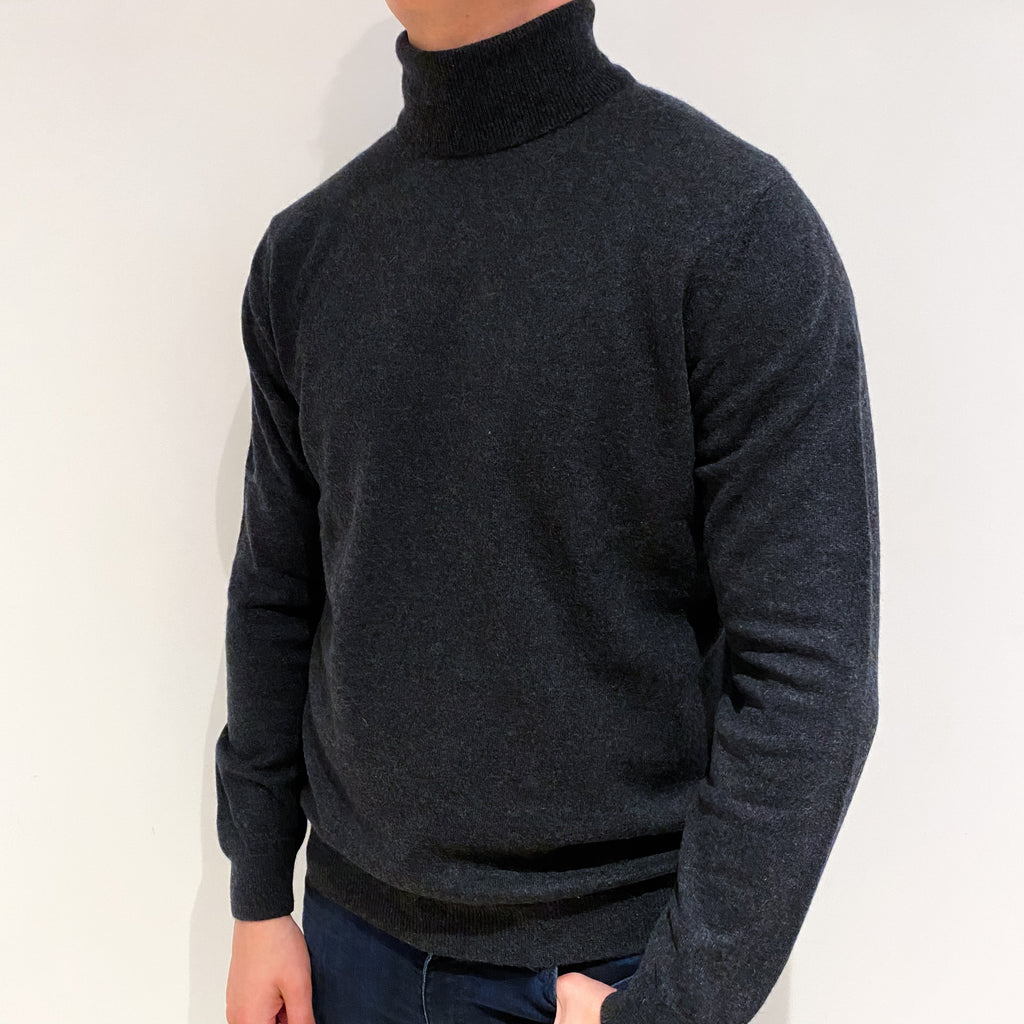 Men's Charcoal Grey Cashmere Polo Neck Jumper XL