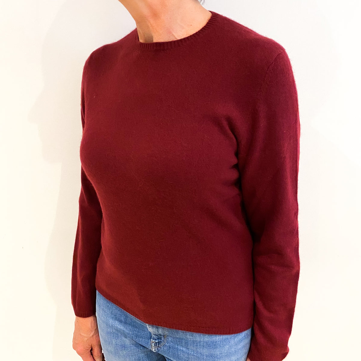 Burgundy Red Cashmere Crew Neck Jumper Medium