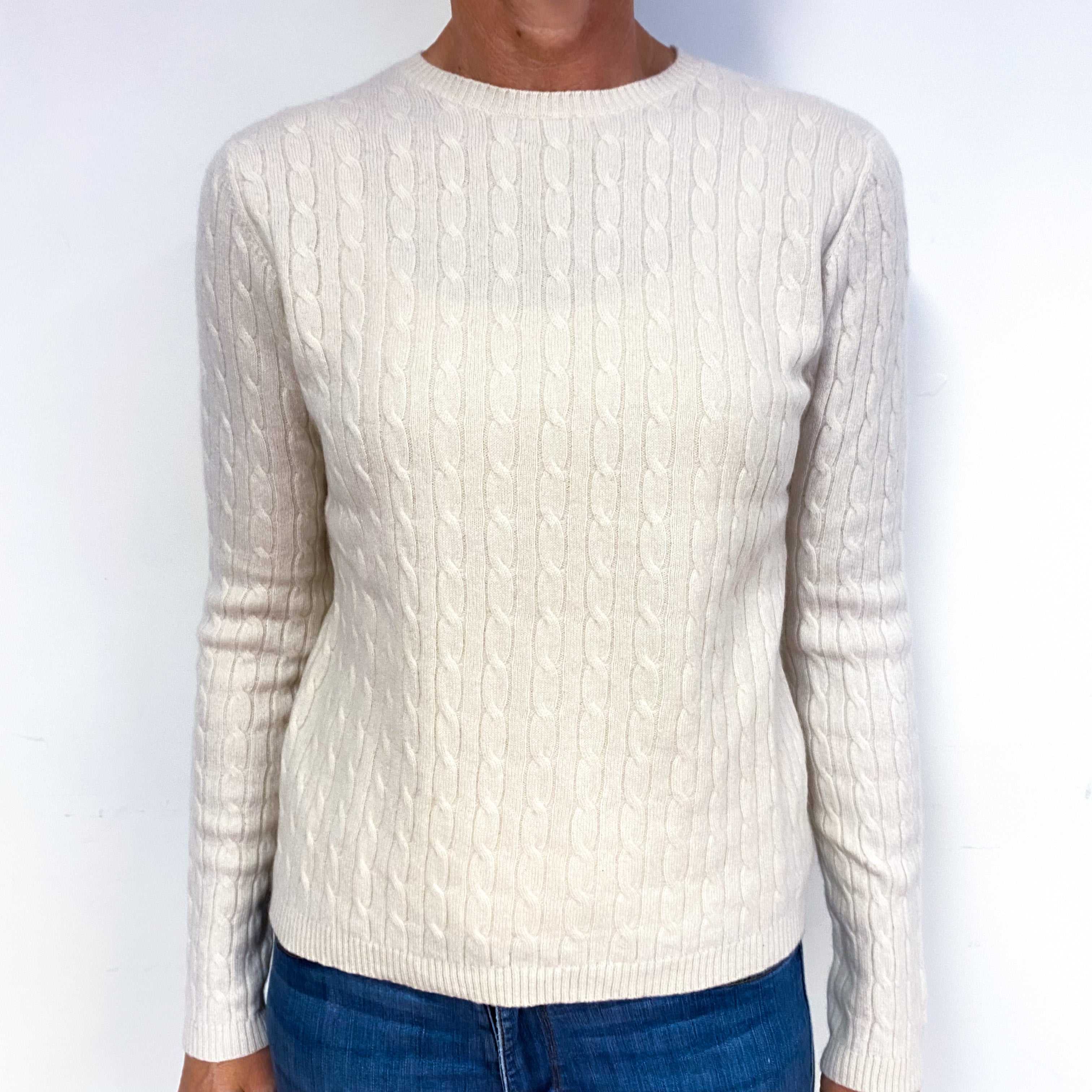 Cream Cable Knit Cashmere Crew Neck Jumper Medium