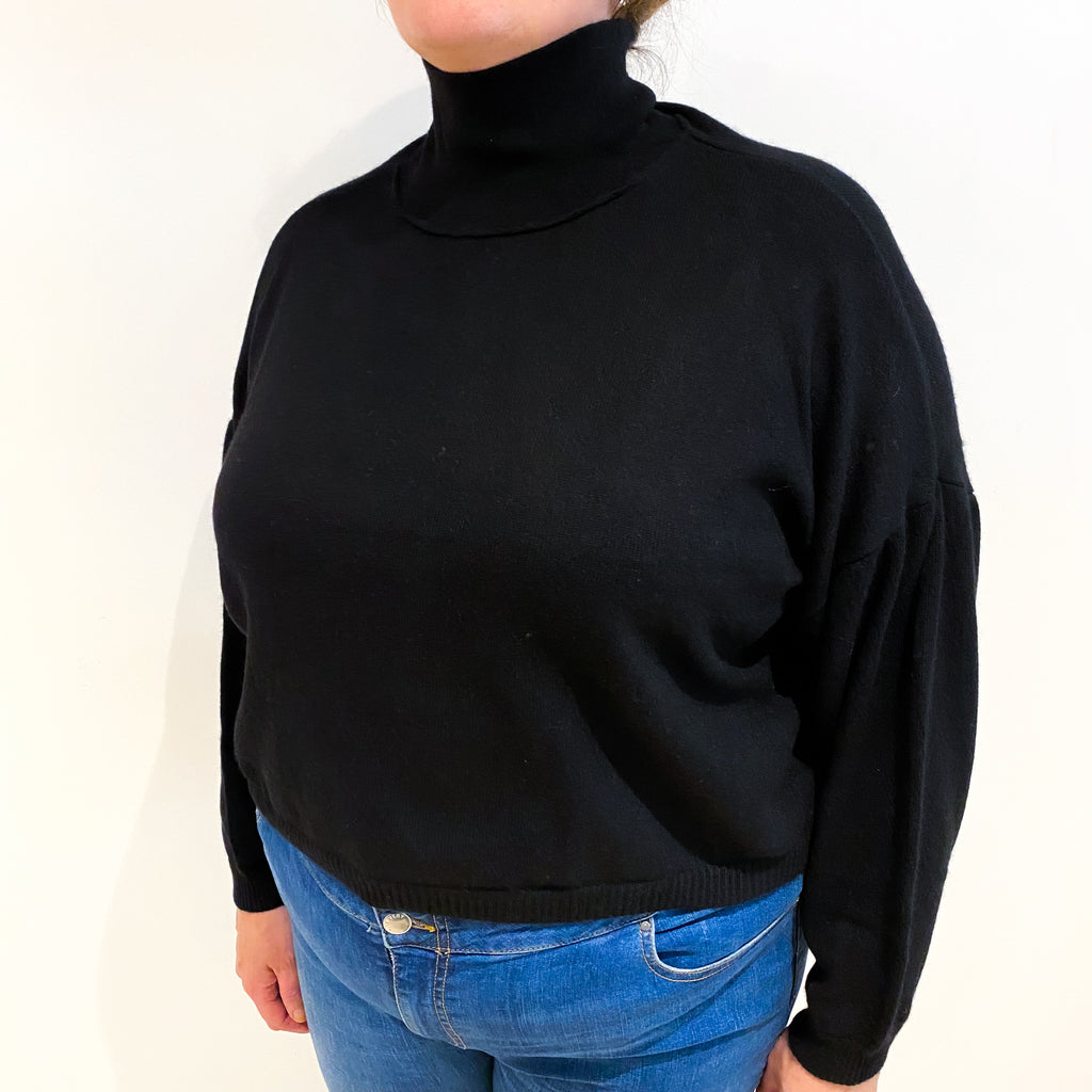 Black Cashmere Slouchy Cropped Polo Neck Jumper Extra Large