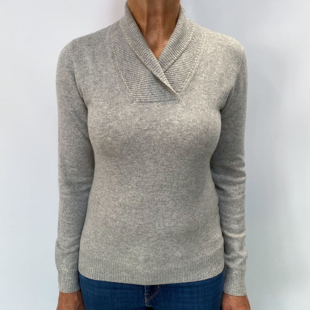 Smoke Grey Cashmere Collared V Neck Jumper Medium