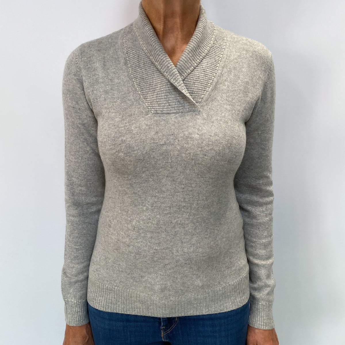 Smoke Grey Cashmere Collared V Neck Jumper Medium