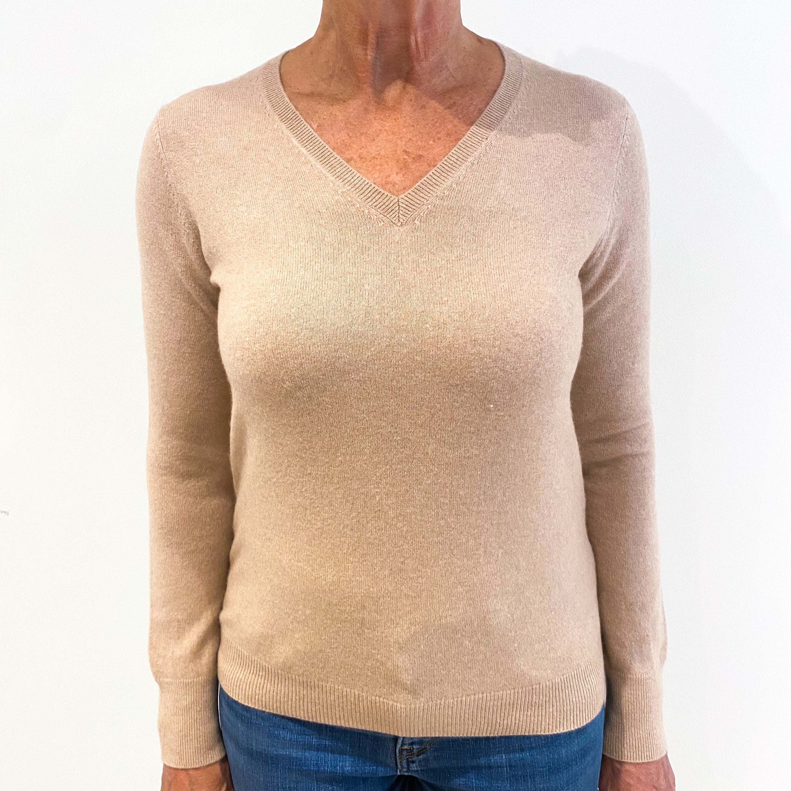 Mauve Pink Cashmere V-Neck Jumper Medium
