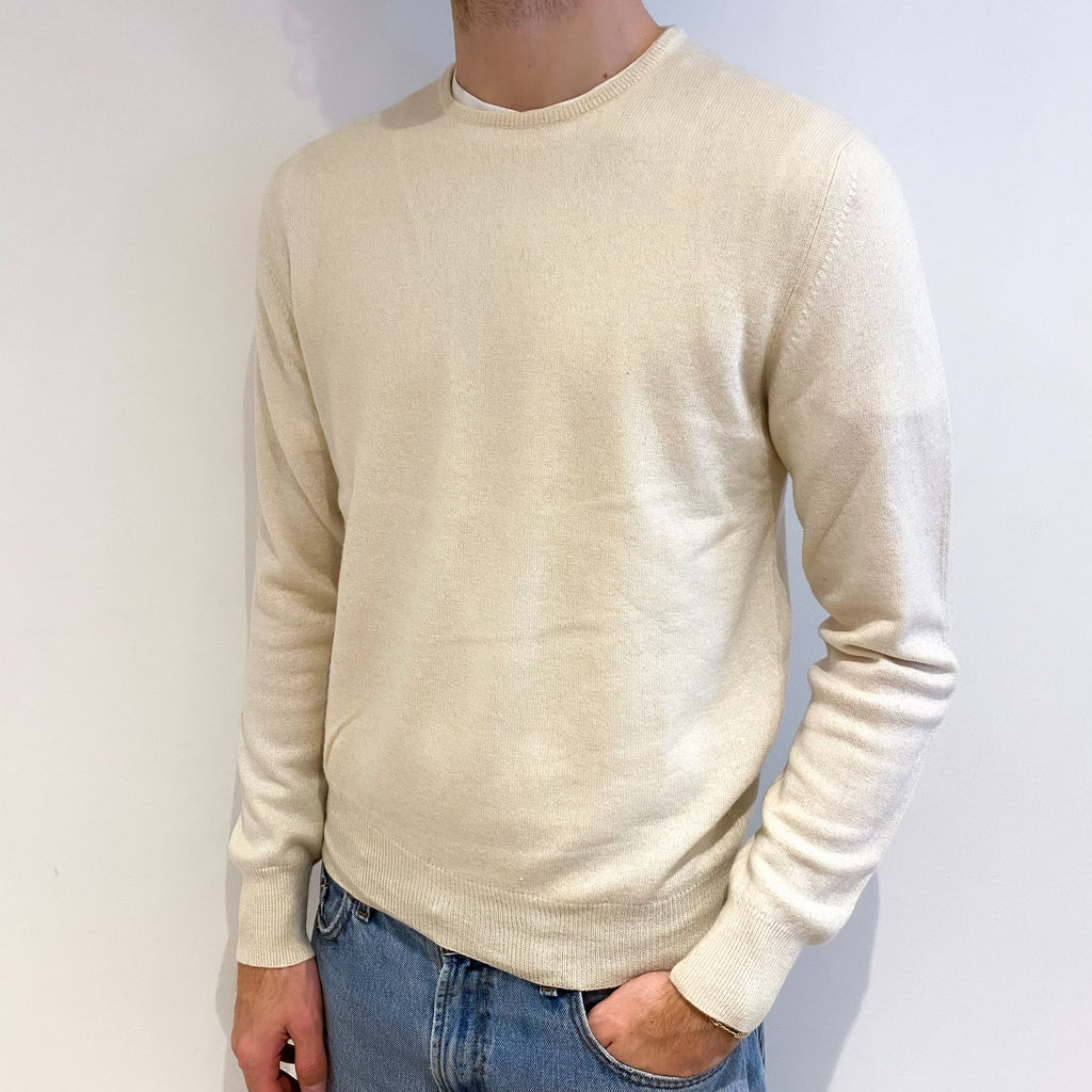 Men's Vanilla Cream Cashmere Crew Neck Jumper Medium