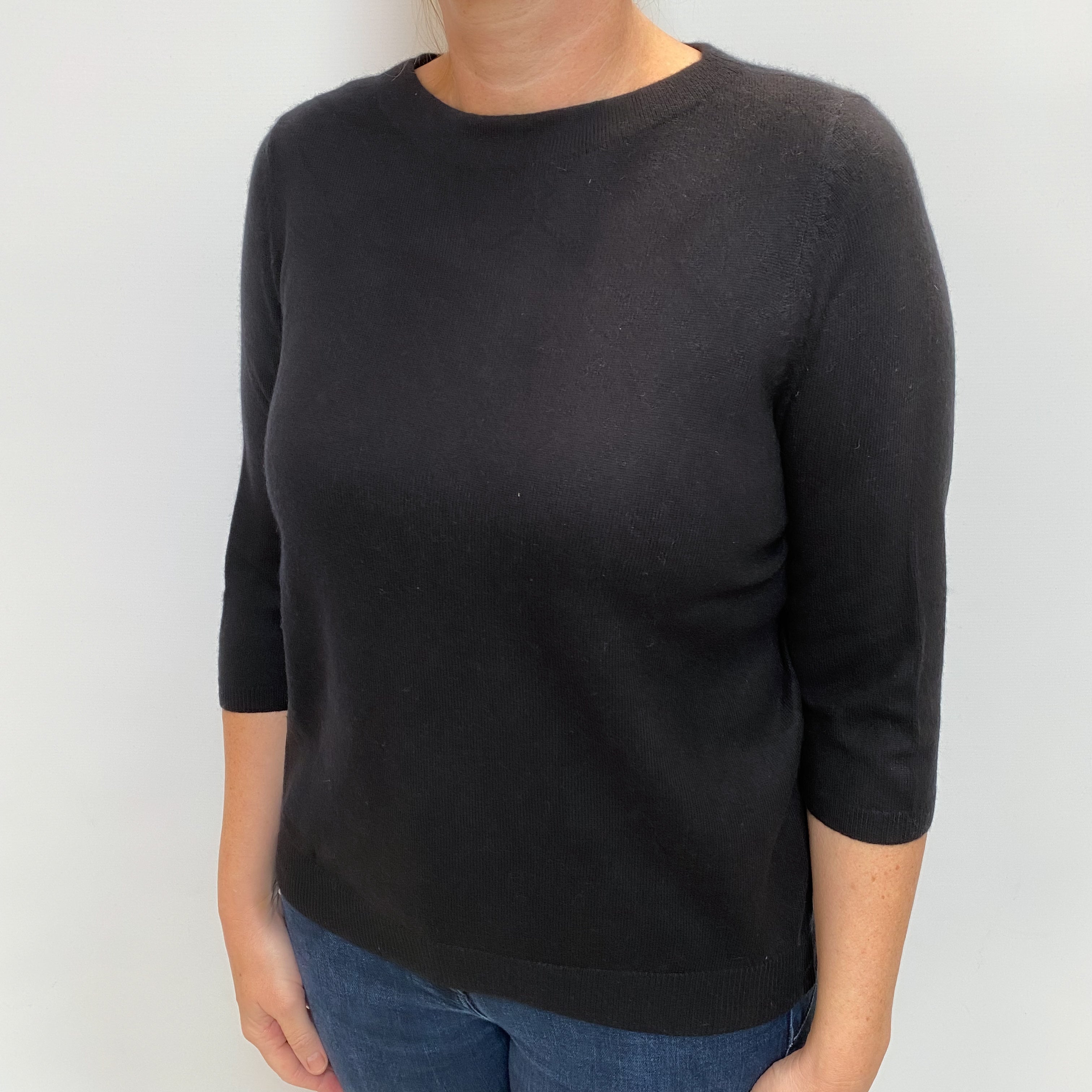 Black Cashmere High Crew Neck Jumper Large