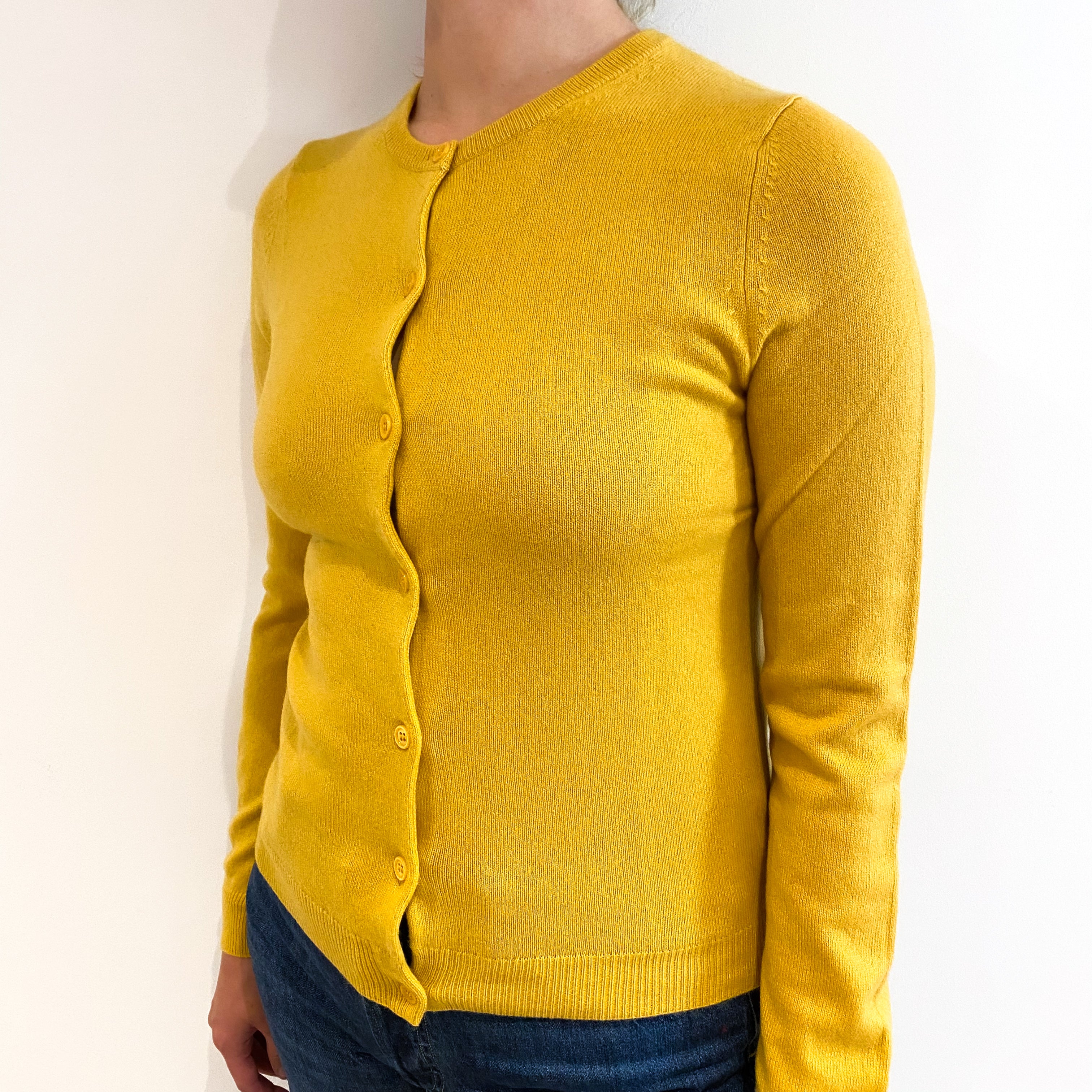 Sunflower Yellow Cashmere Crew Neck Cardigan Small
