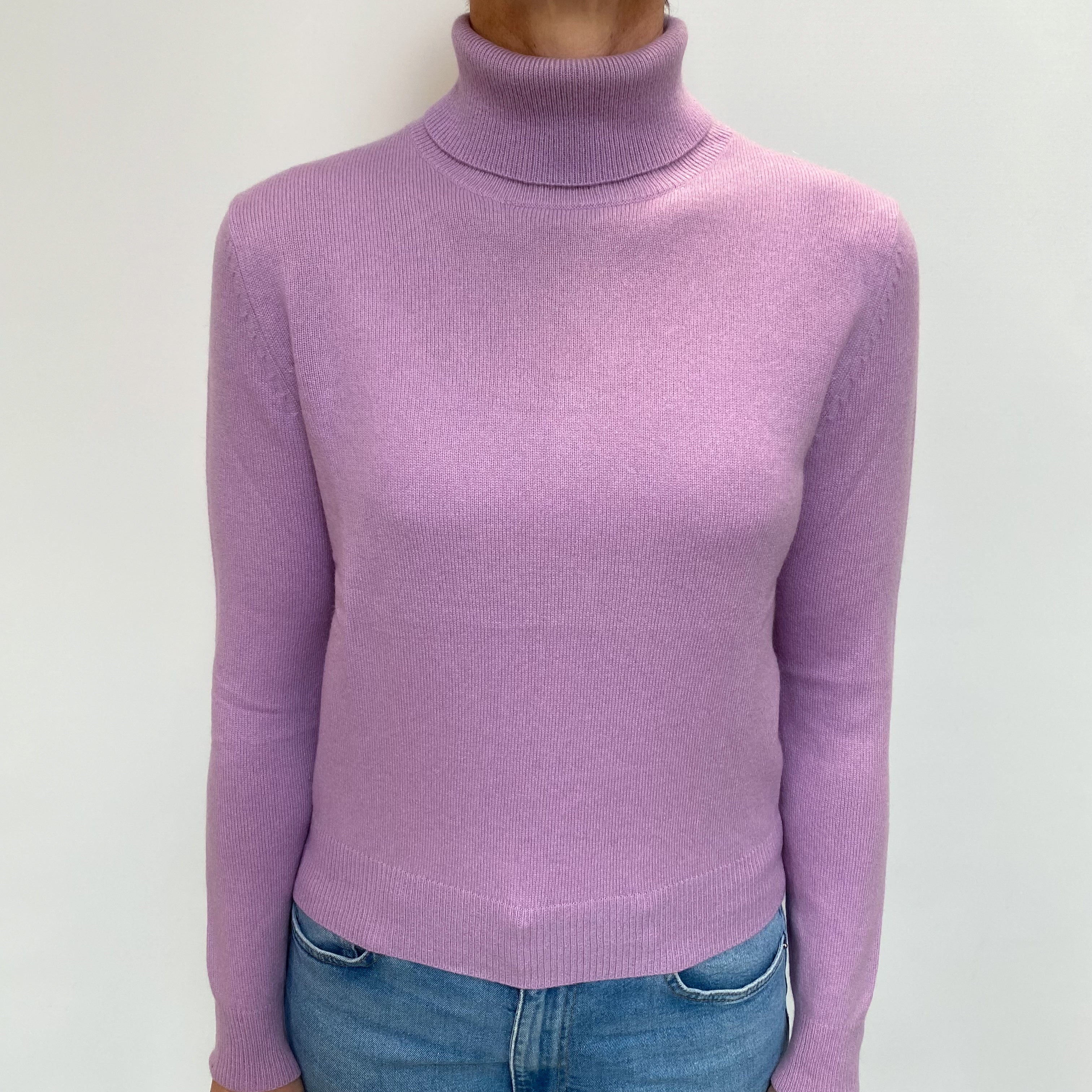 Lilac Purple Cashmere Polo Neck Jumper Small