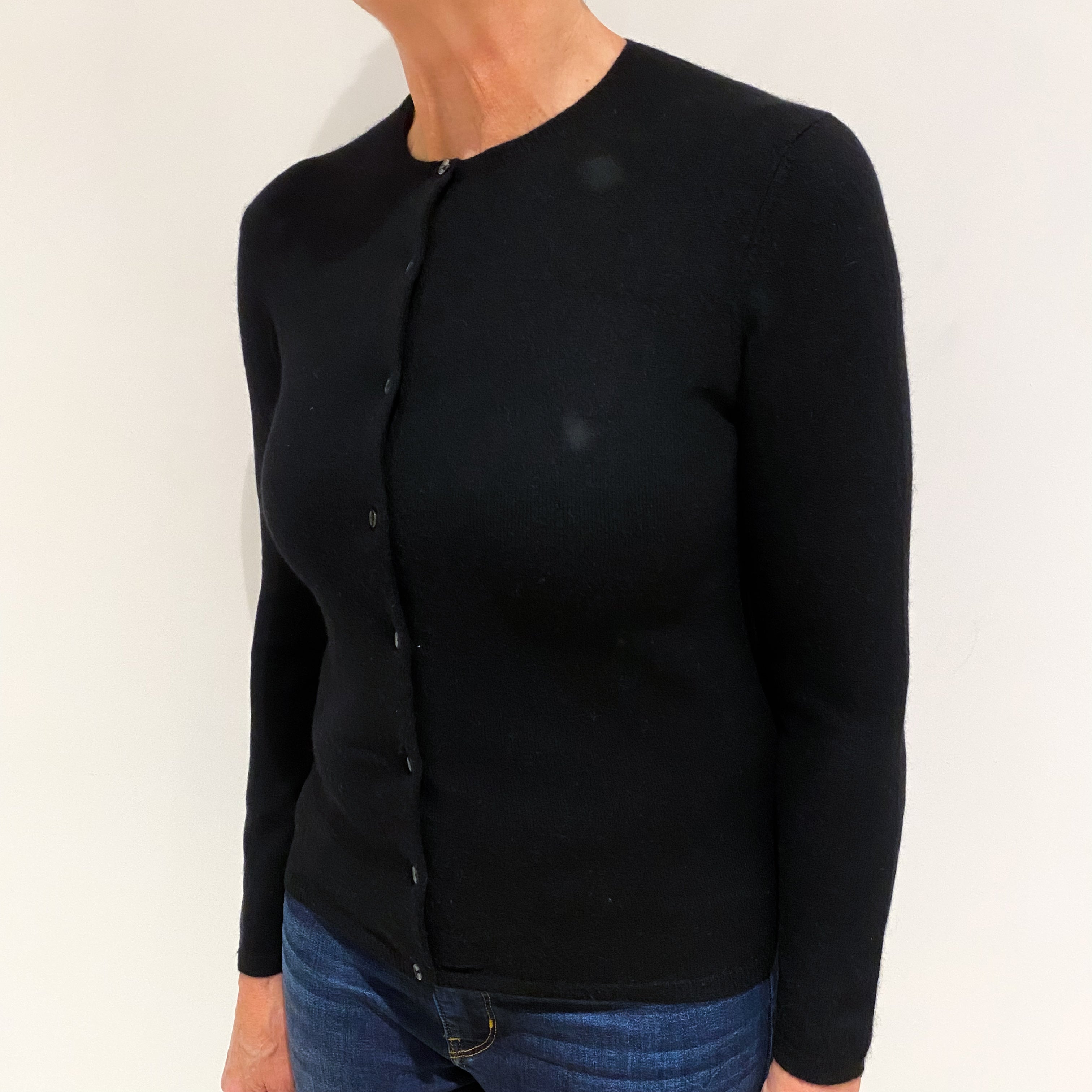 Black Cashmere Crew Neck Cardigan Medium
