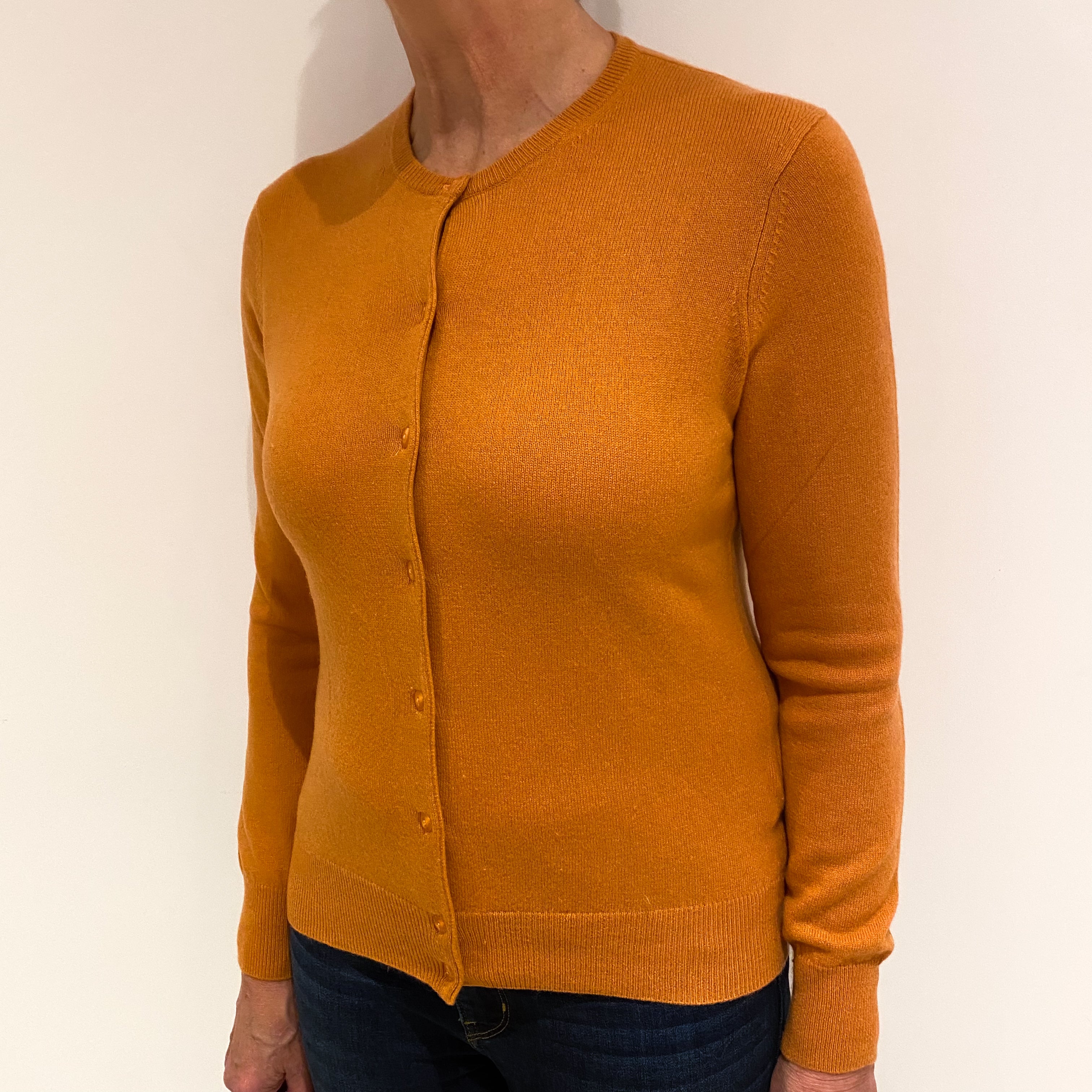 Muted Orange Cashmere Crew Neck Cardigan Medium