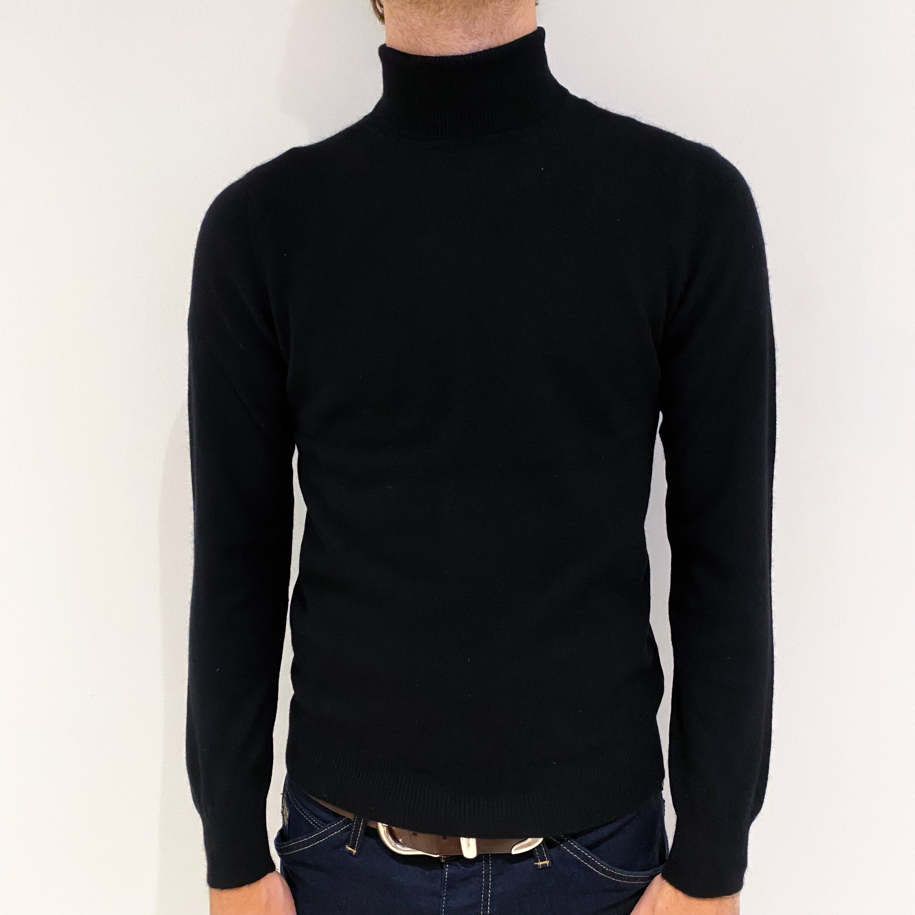 Men's Black Cashmere Polo Neck Jumper Medium