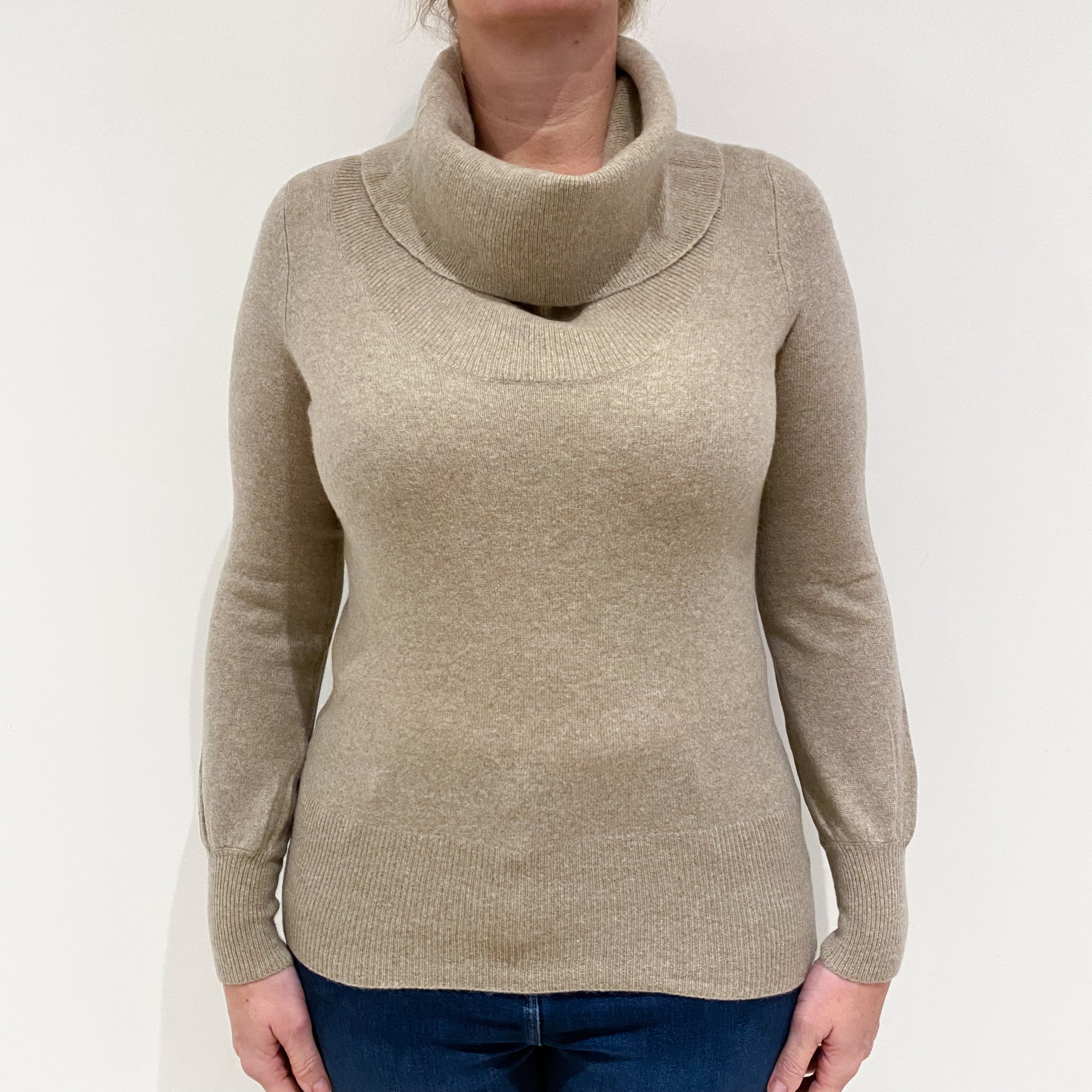 Taupe Brown Cashmere Cowl Neck Jumper Large