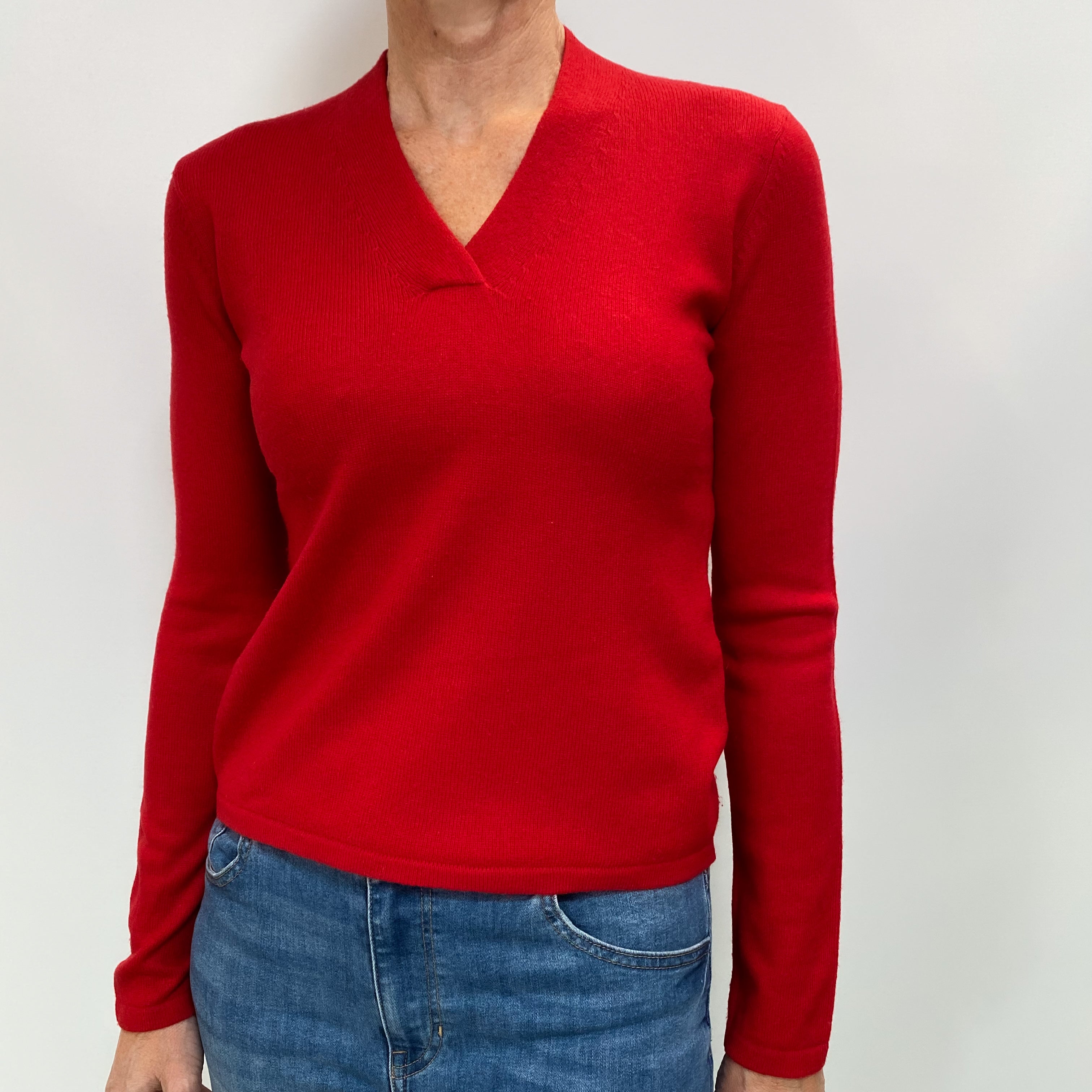 Scarlet Red Cashmere Cross Over V Neck Jumper Small