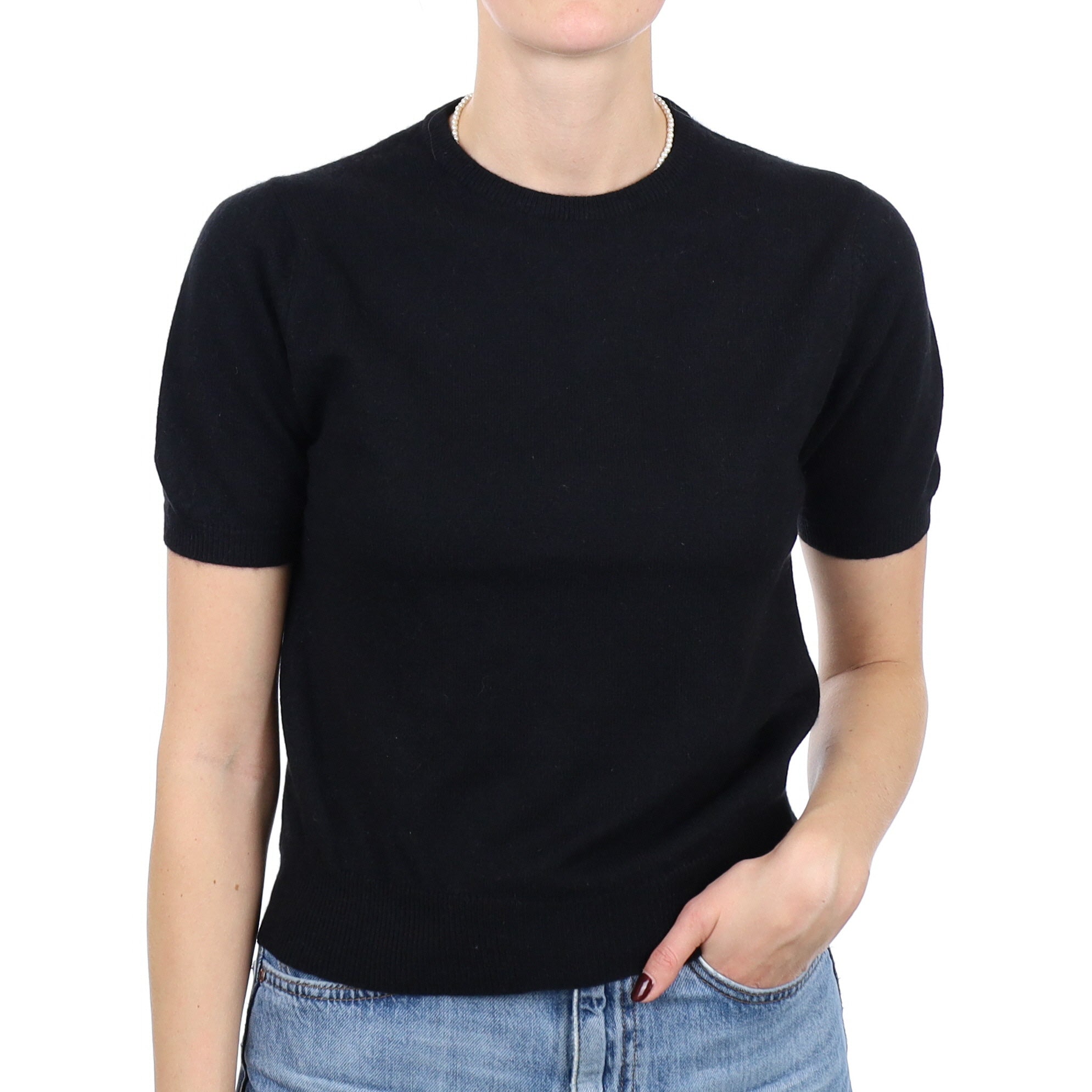 Black Cashmere Short Sleeve Crew Neck Jumper Small