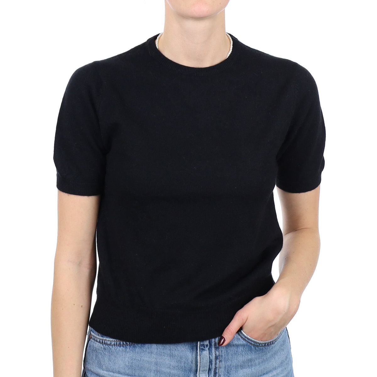 Black Cashmere Short Sleeve Crew Neck Jumper Small