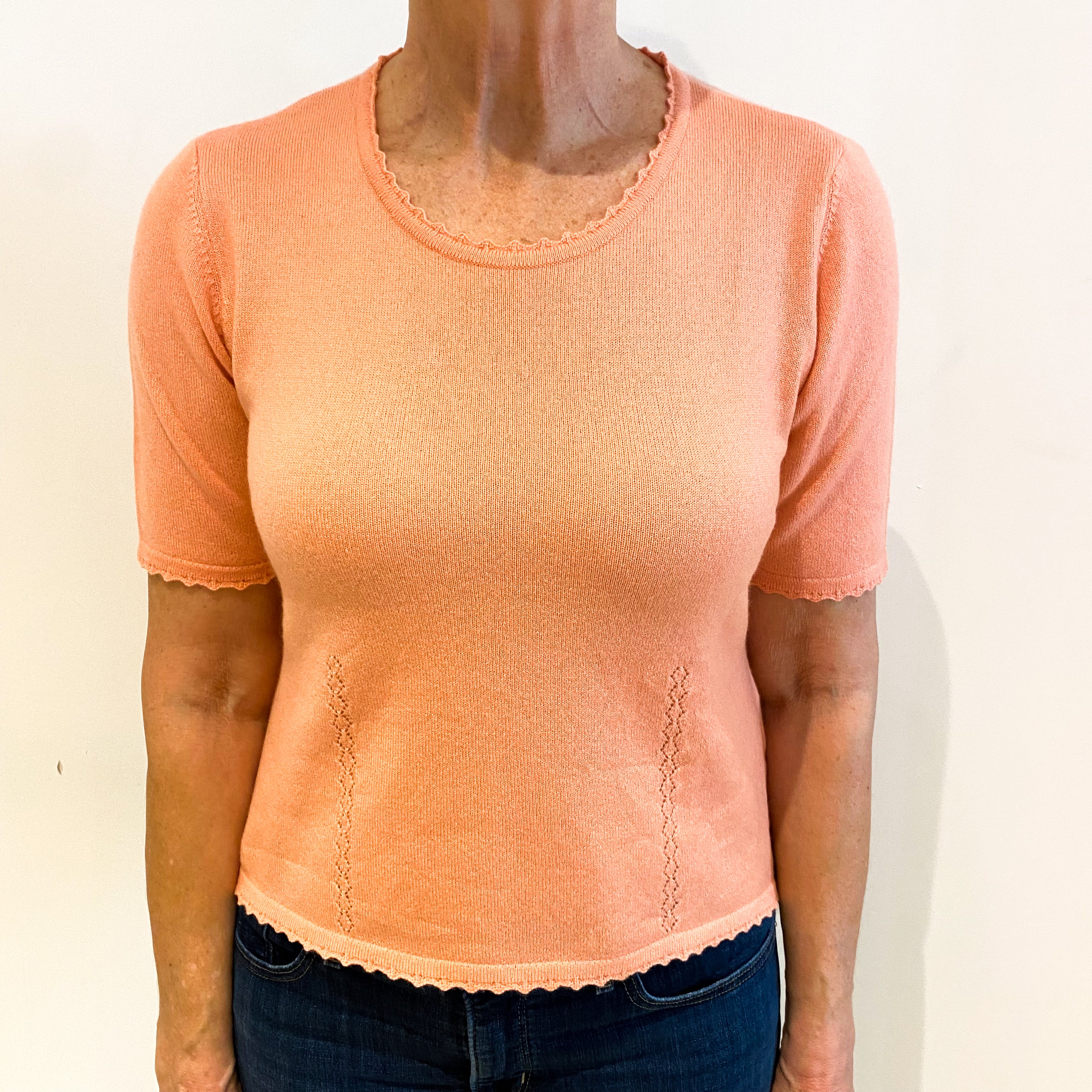 Muted Crab Cashmere Scoop Neck Short Sleeved Jumper Medium