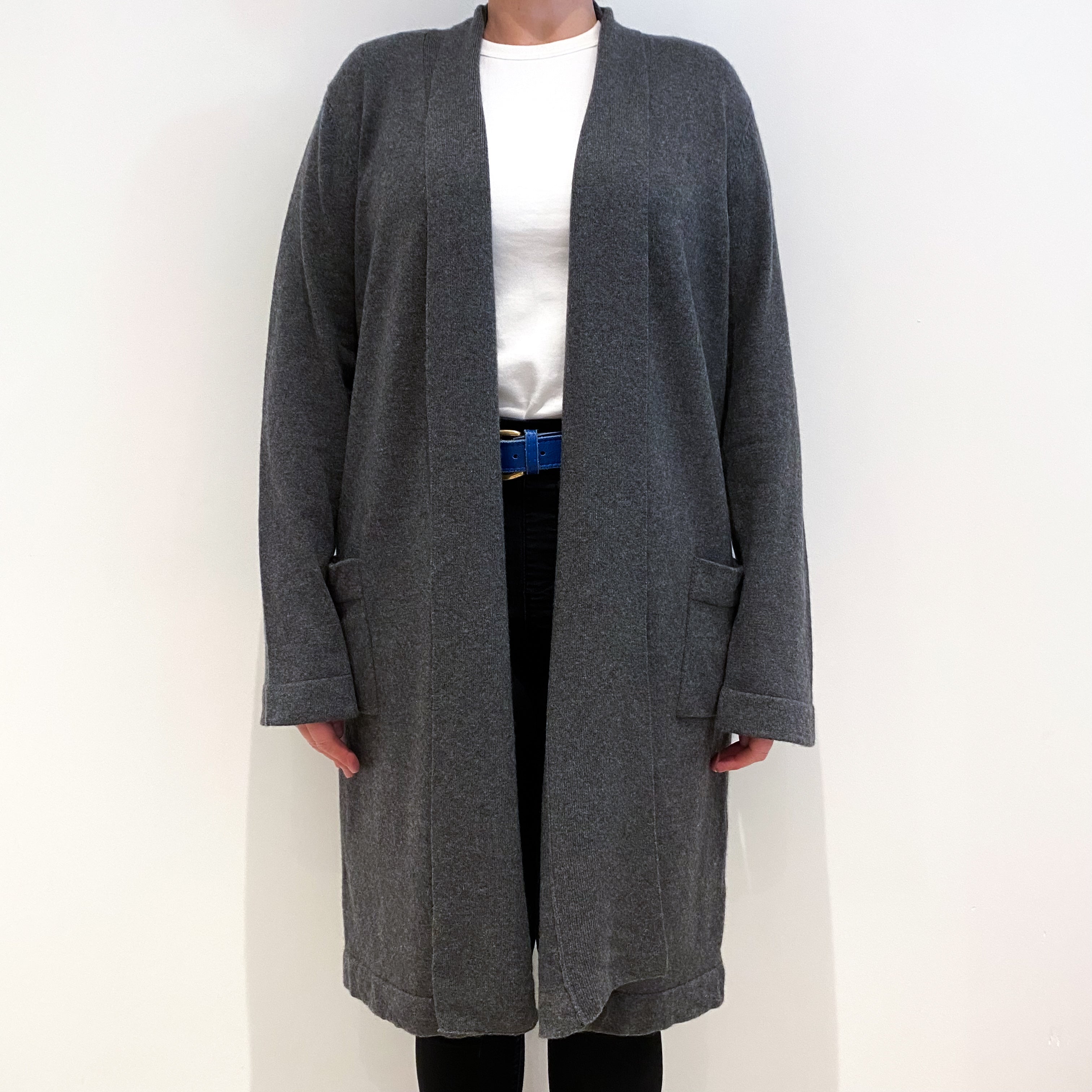 Slate Grey Cashmere Long Edge to Edge Cardigan Large
