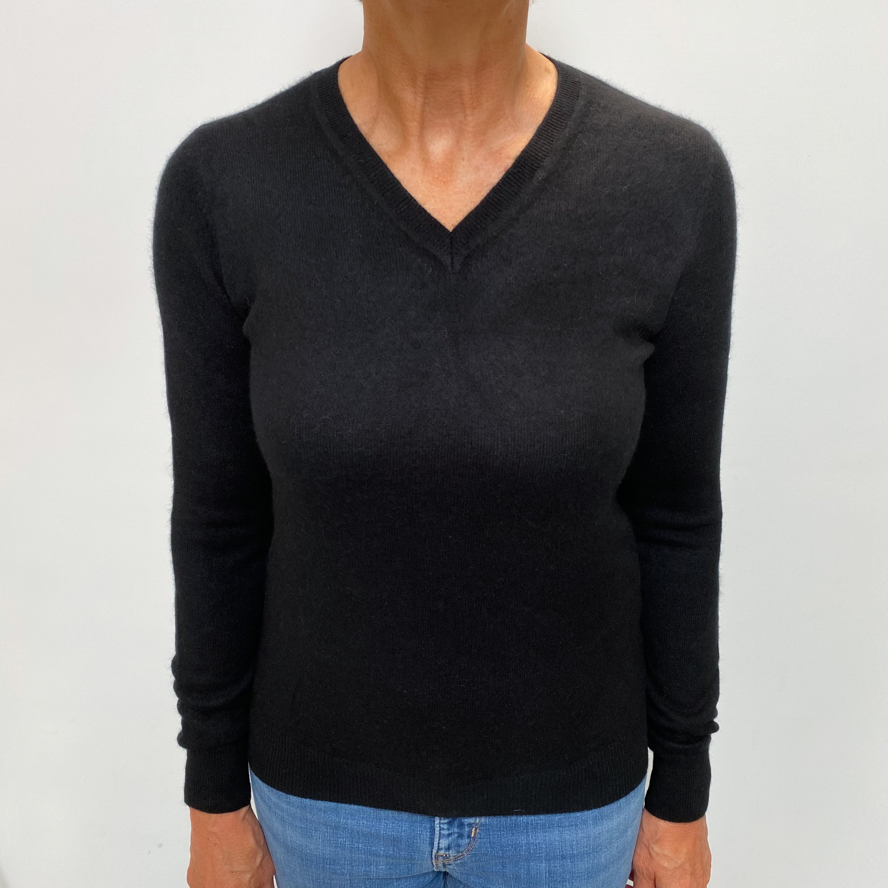 Black Cashmere V Neck Jumper Medium