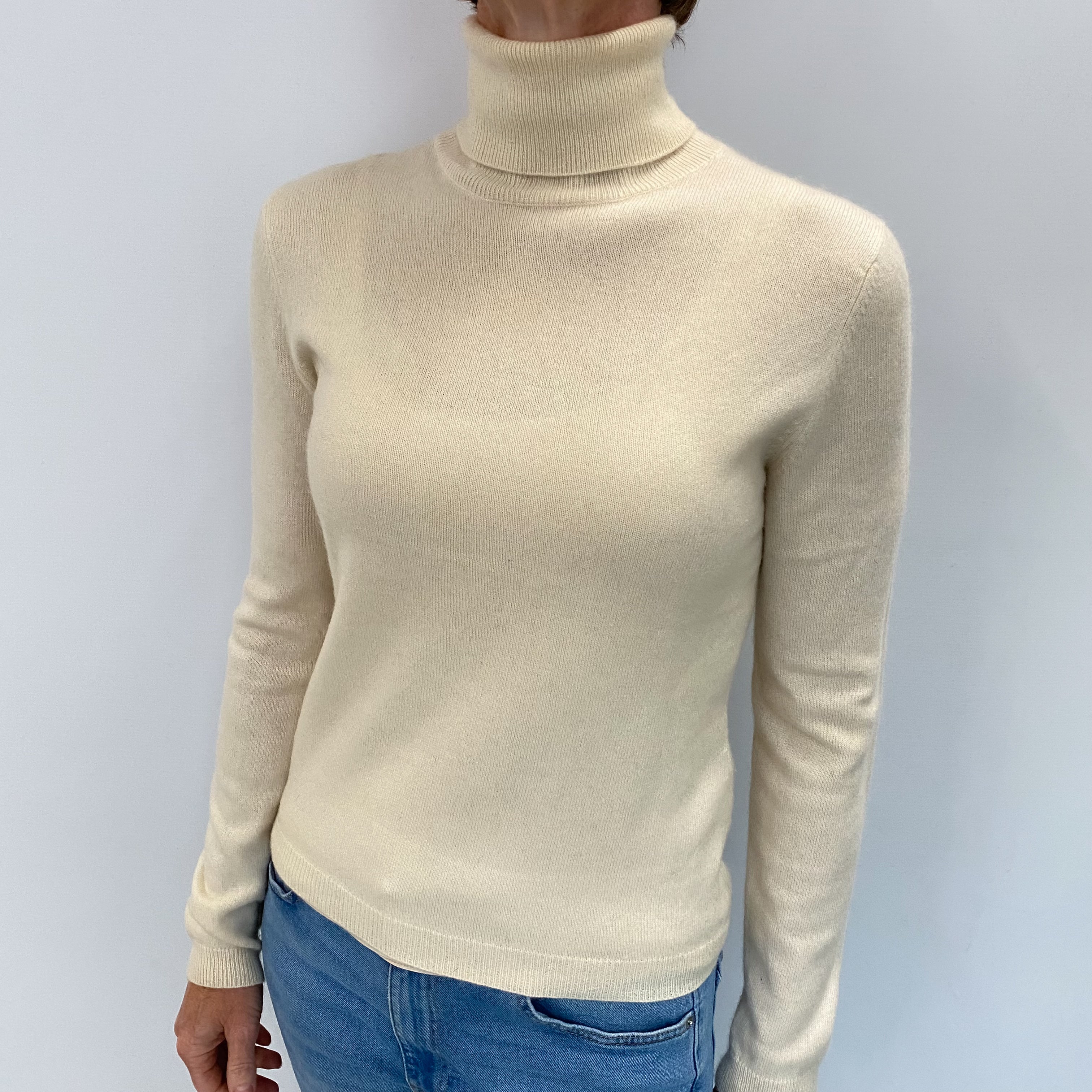 Vanilla Cream Cashmere Polo Neck Jumper Small