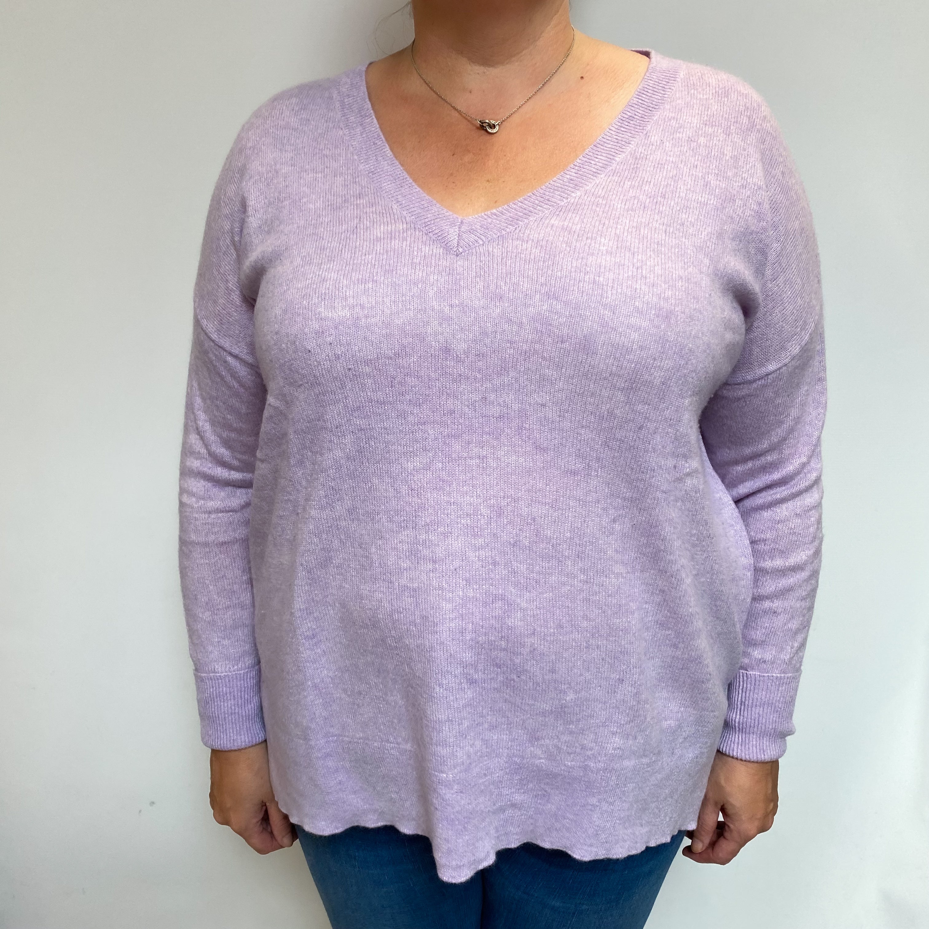 Lilac Purple Cashmere V Neck Jumper Extra Large
