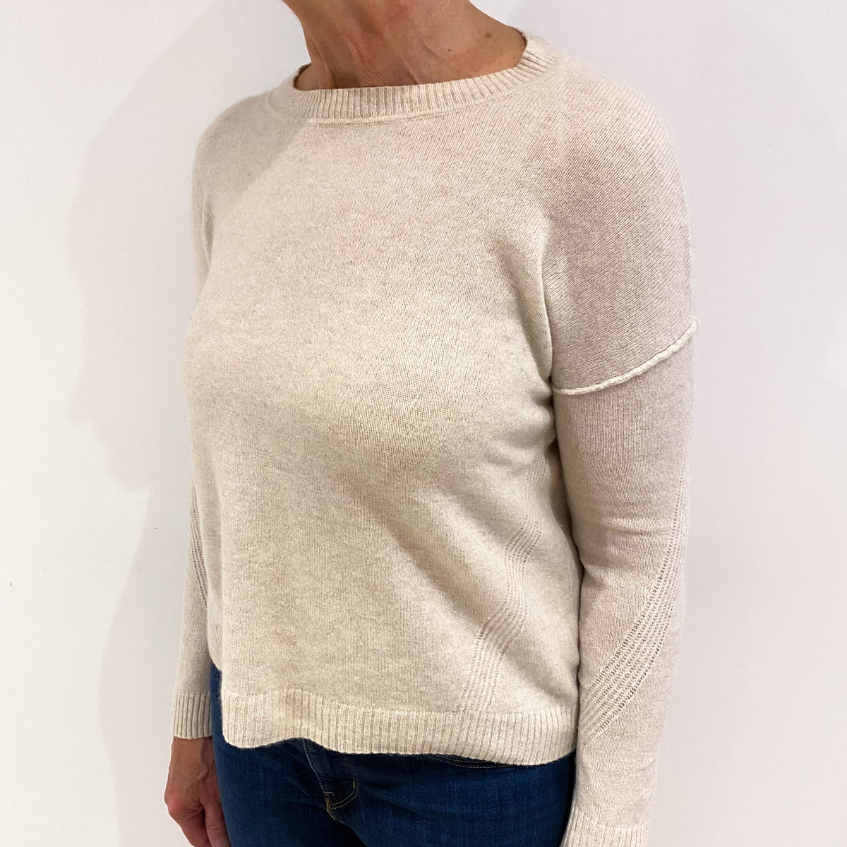 Oatmeal Beige Boxy Cashmere Crew Neck Jumper Medium