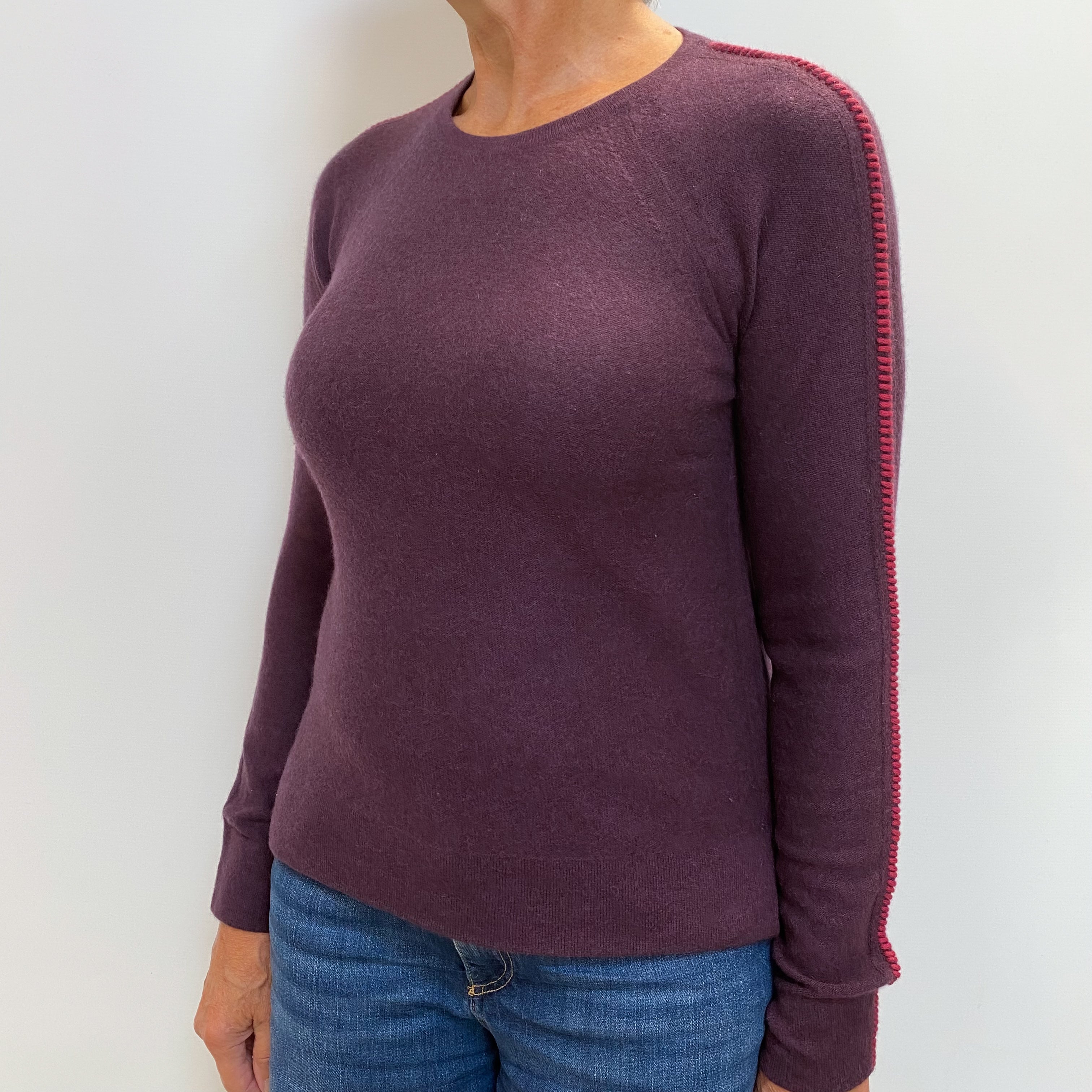 Neiman Marcus Aubergine Purple Cashmere Crew Neck Jumper Medium