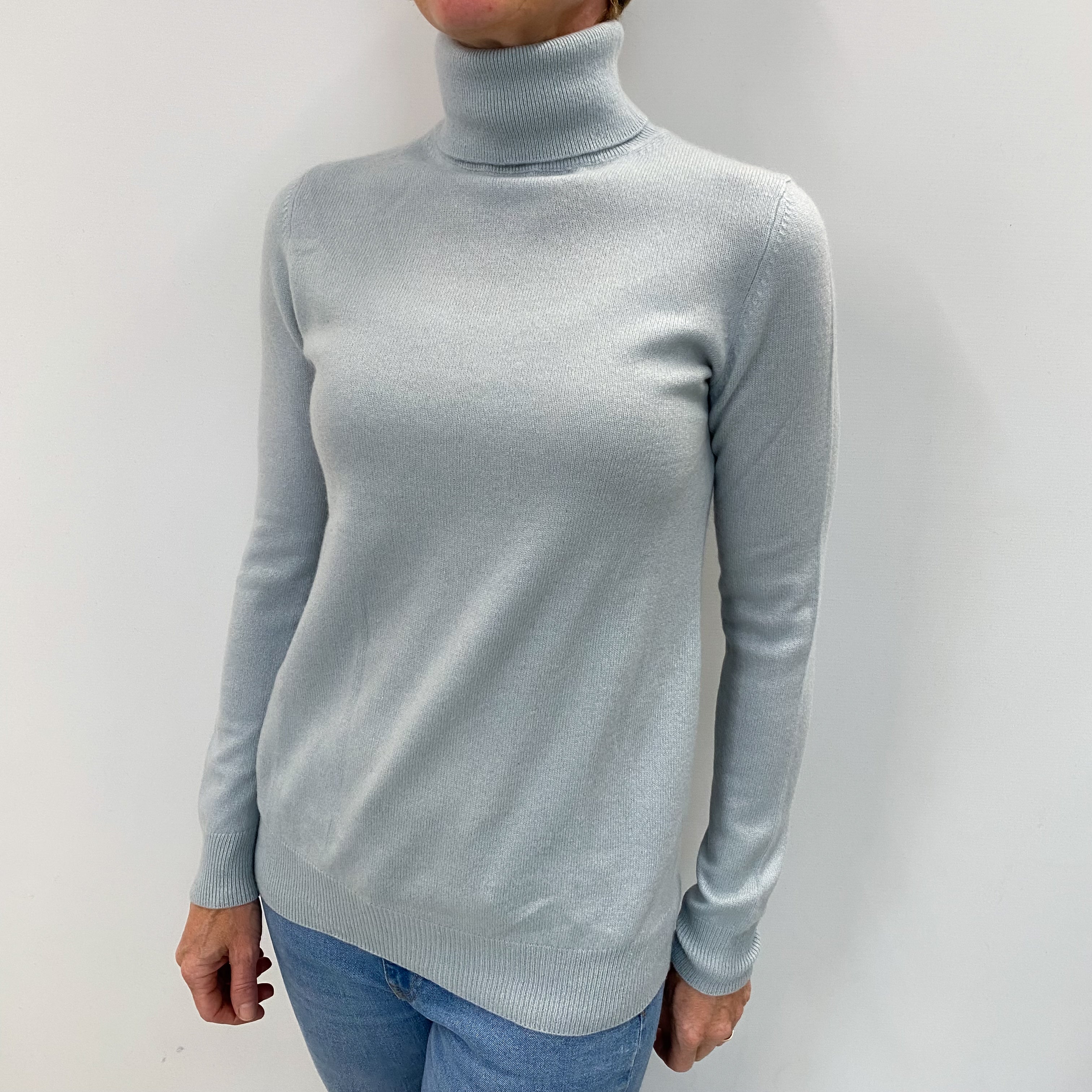 Ice Blue Cashmere Polo Neck Jumper Small