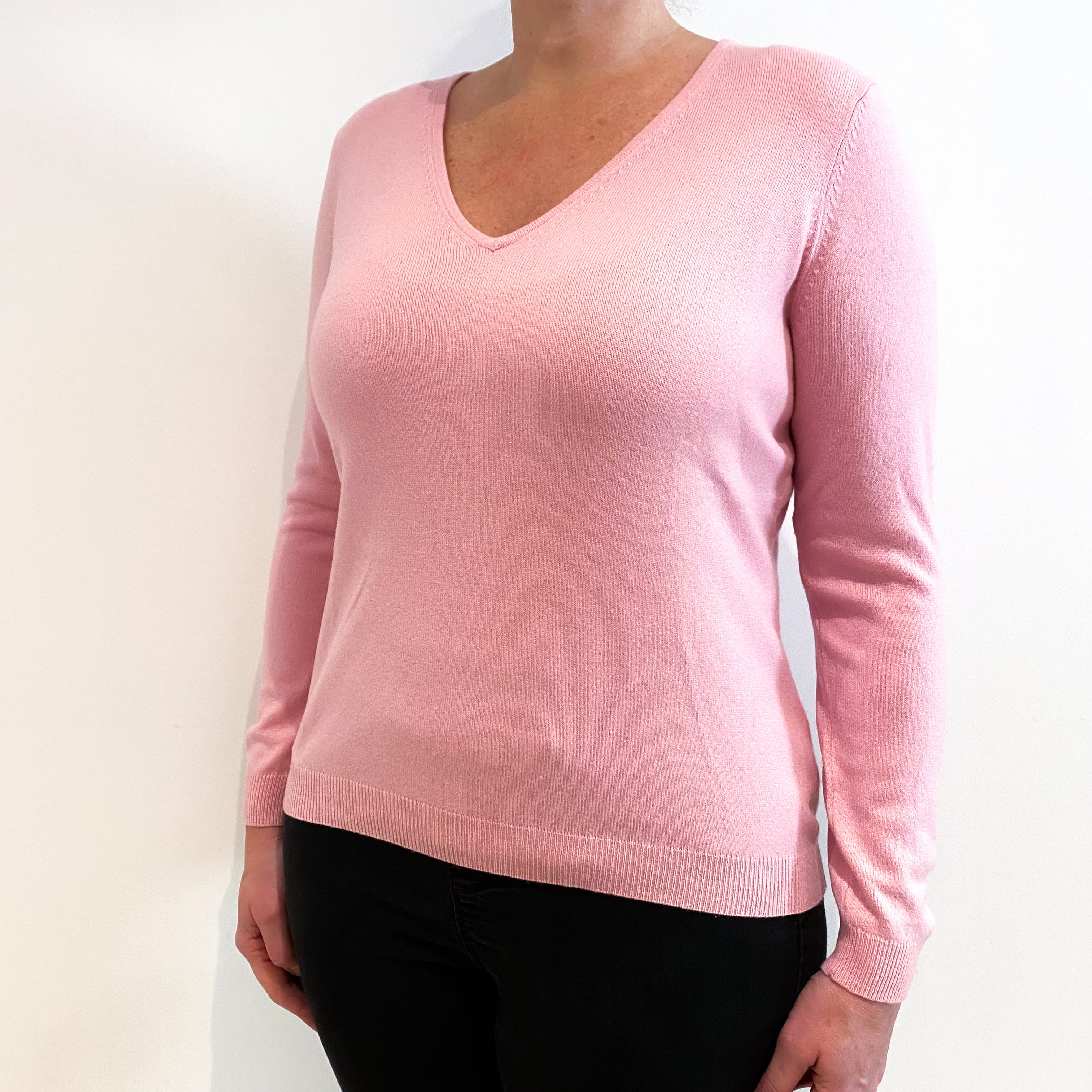 Blush Pink Cashmere V-Neck Jumper Large