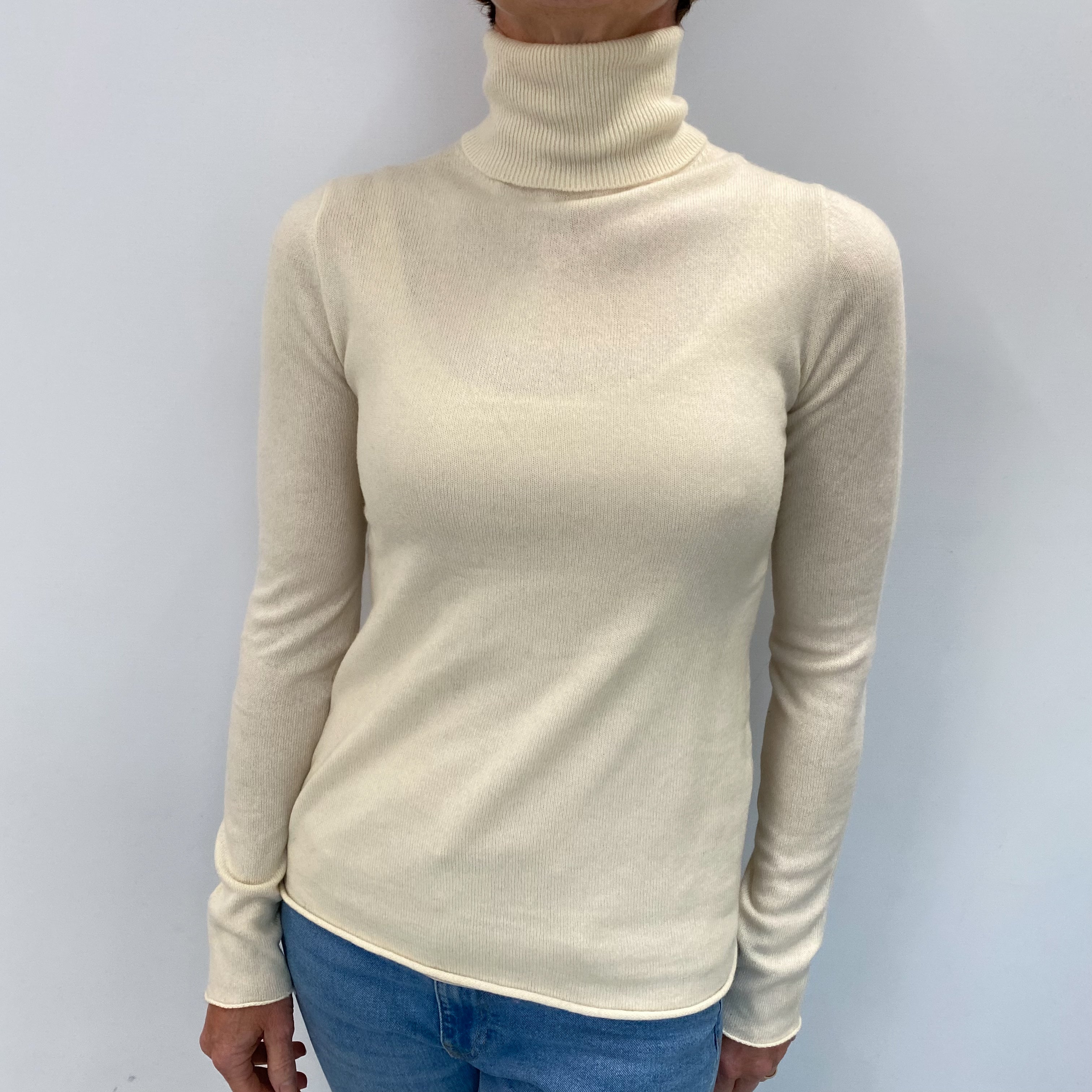 Buttermilk Cream Cashmere Polo Neck Jumper Small