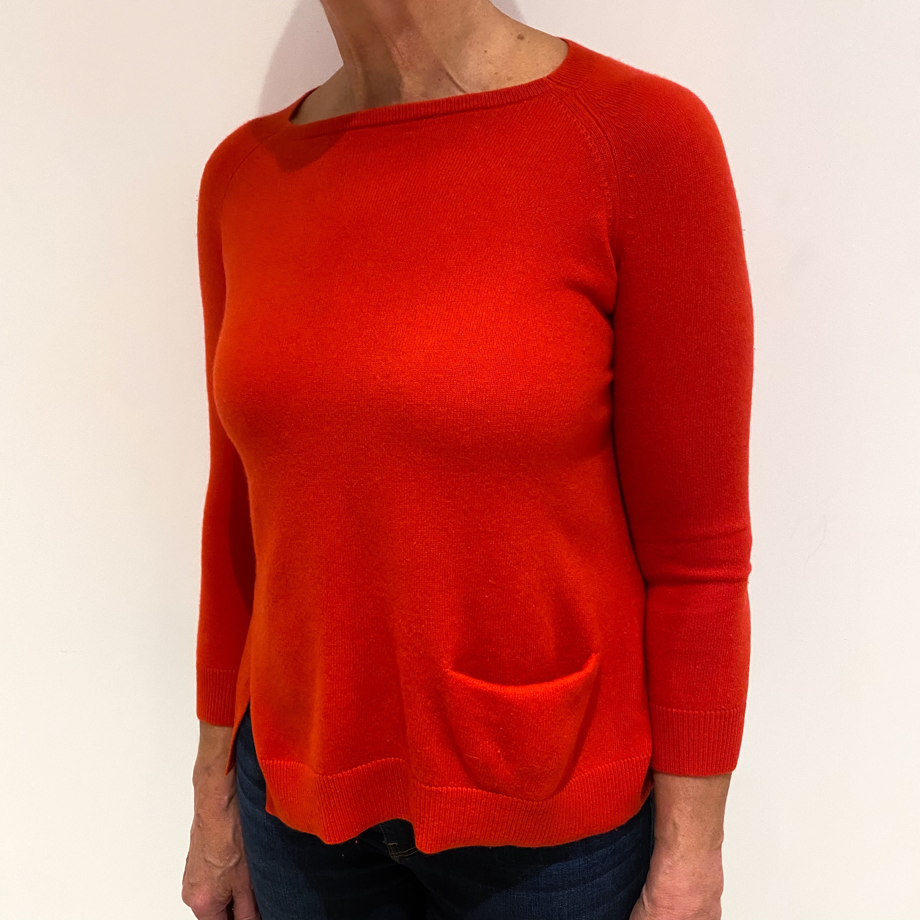 Vermillion Red Cashmere Boat Neck Jumper Medium