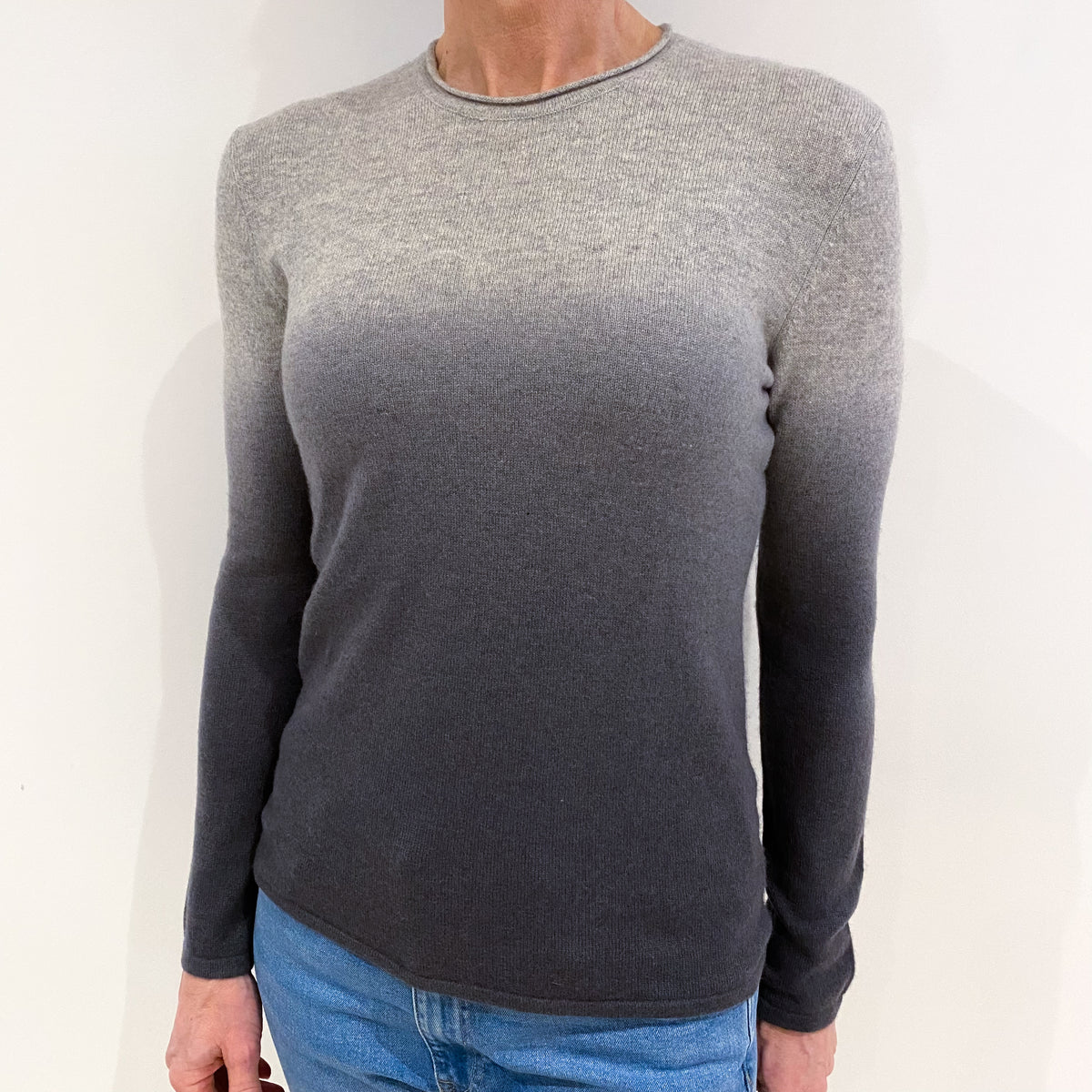 Smoke Grey Ombré Cashmere Crew Neck Jumper Small