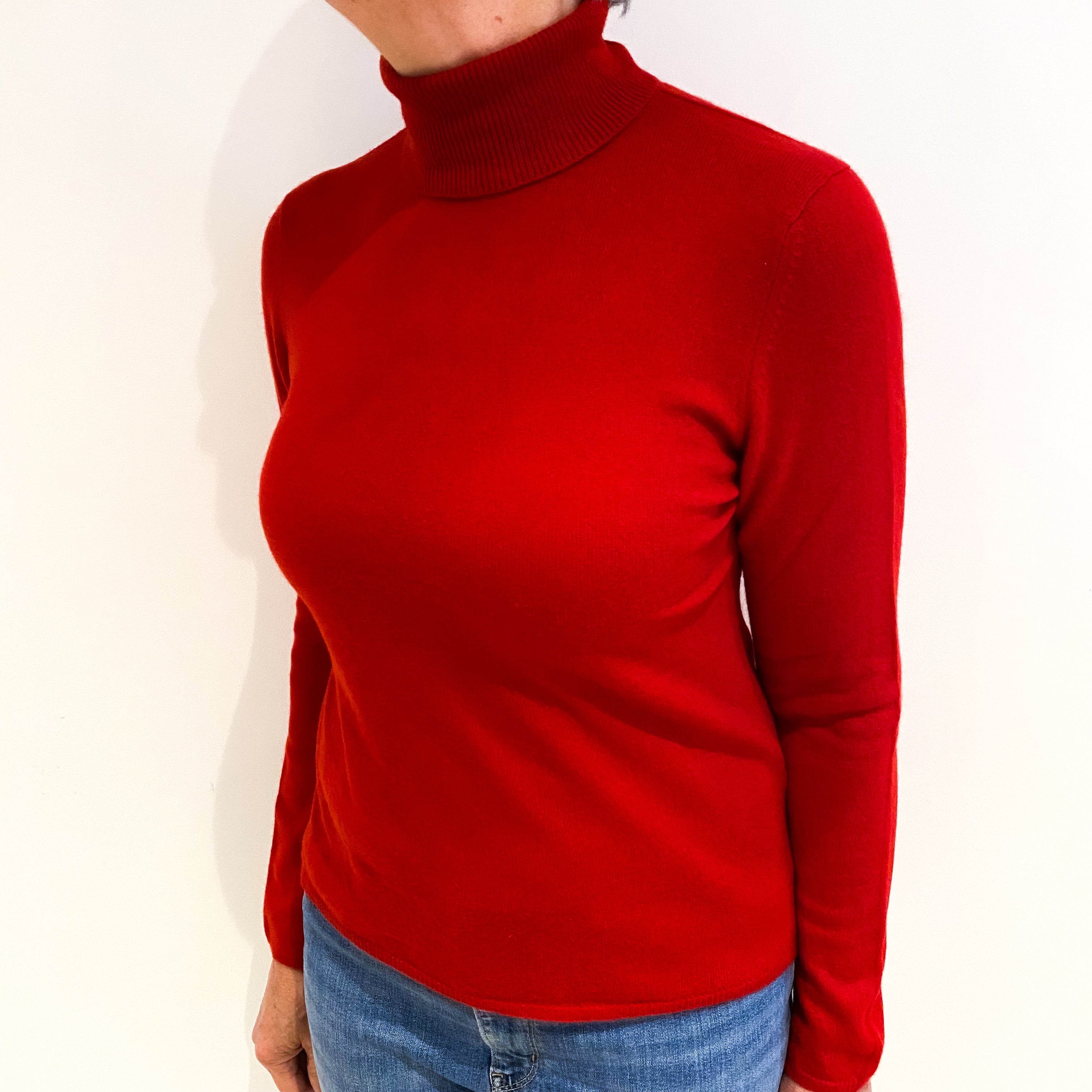 Post Box Red Cashmere Polo Neck Jumper Medium