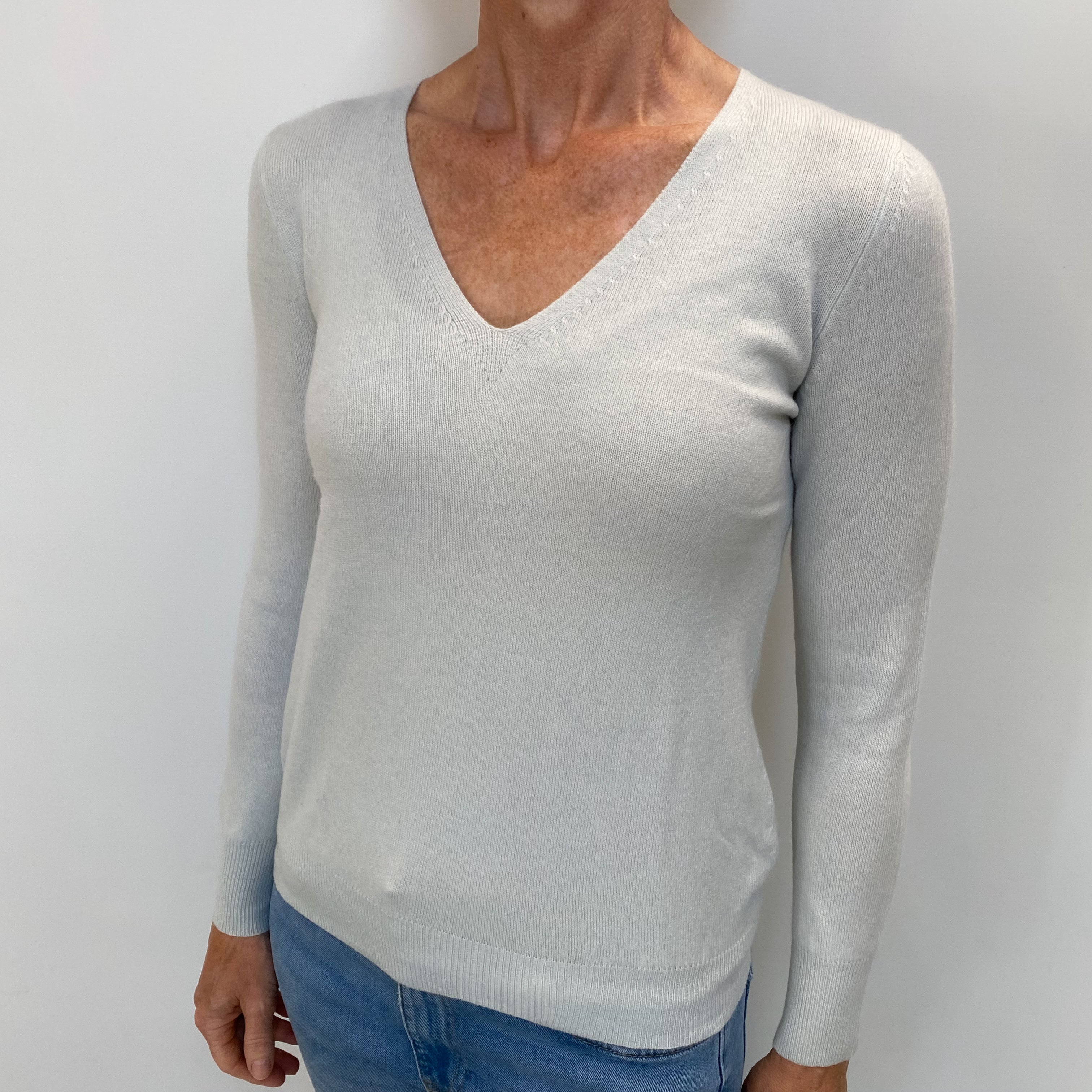 Ice Blue Cashmere V Neck Jumper Small