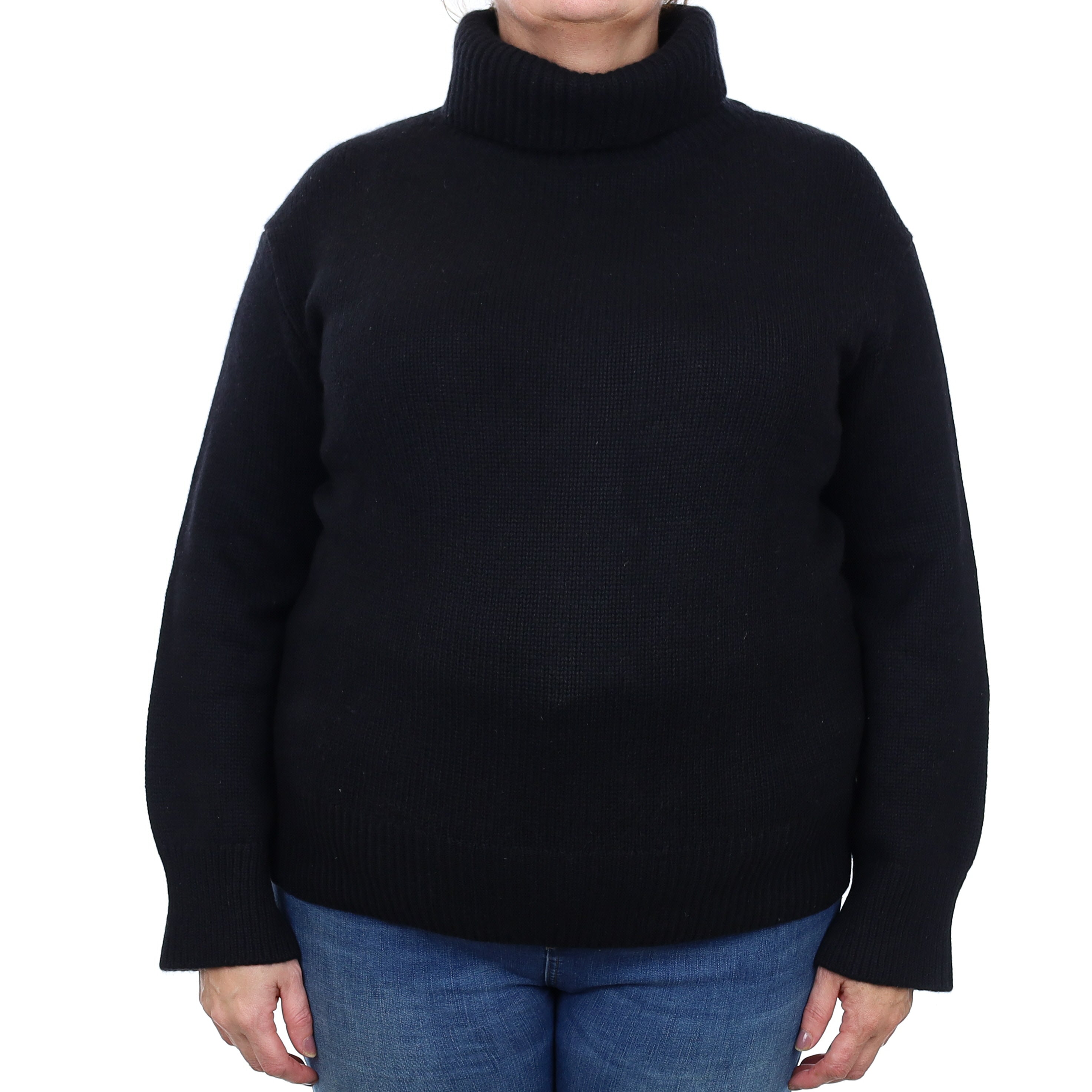 Lisa Yang Black Chunky Cashmere Polo Neck Jumper Extra Large