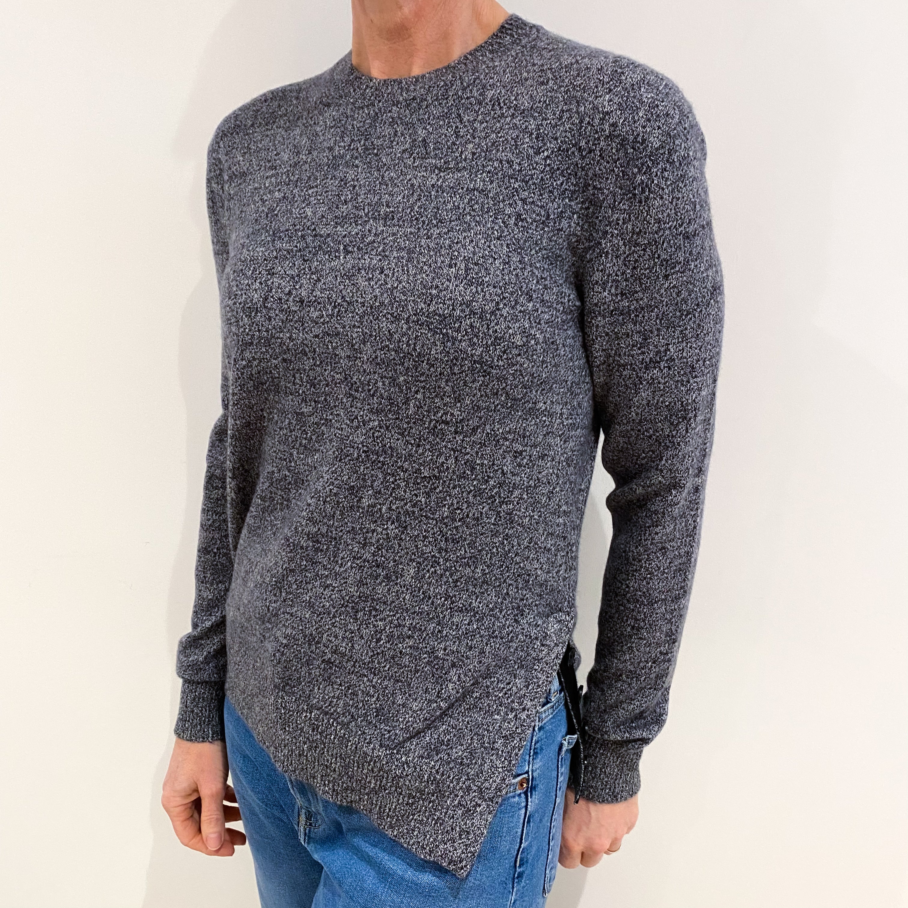Charcoal Grey Marl Cashmere Crew Neck Jumper Small