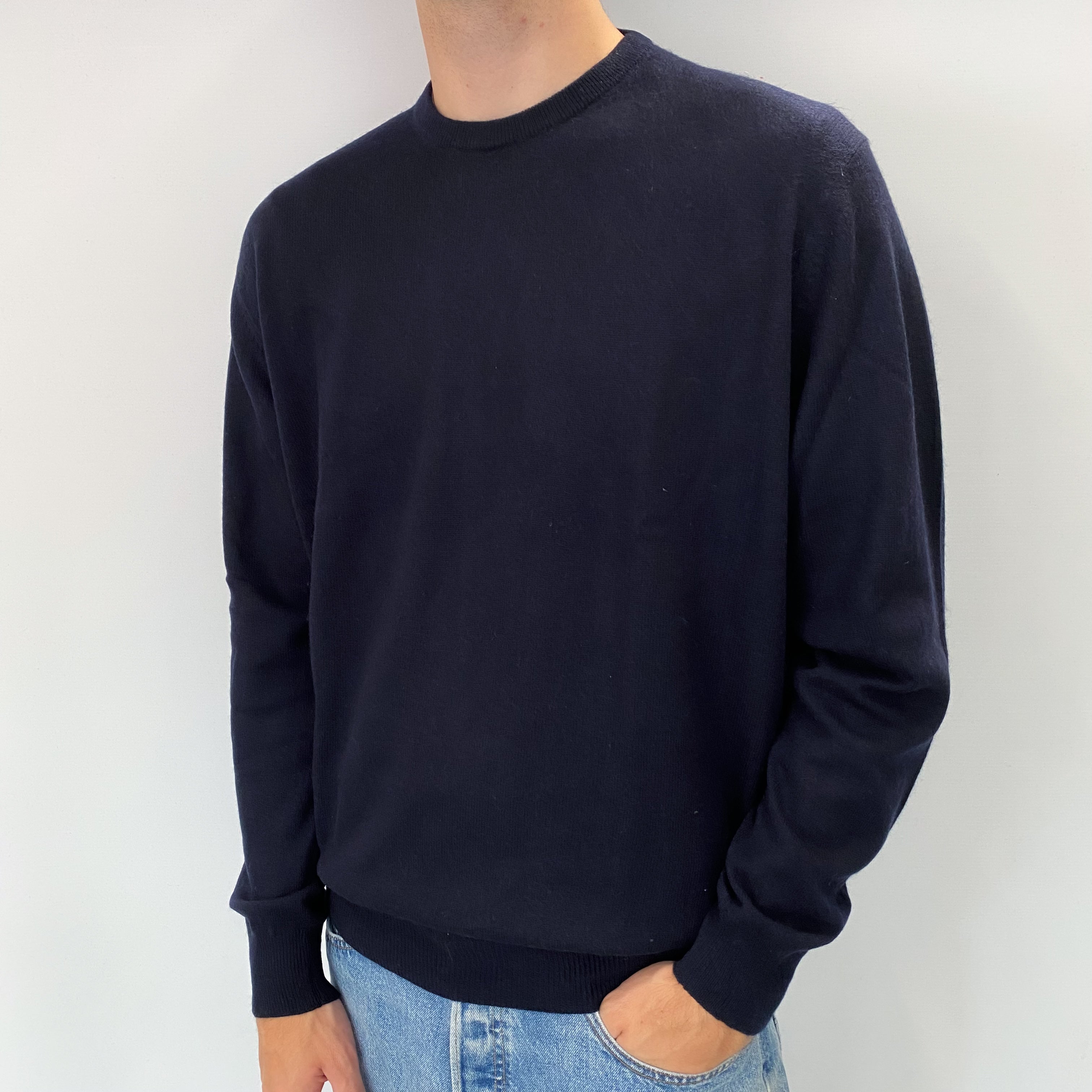 Men's Navy Cashmere Crew Neck Jumper Large