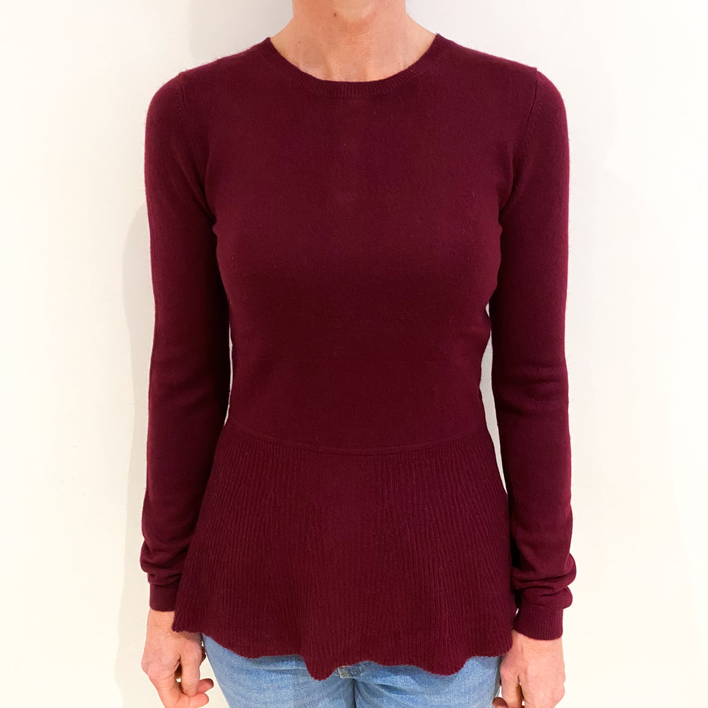 Burgundy Red Cashmere Crew Neck Jumper Small
