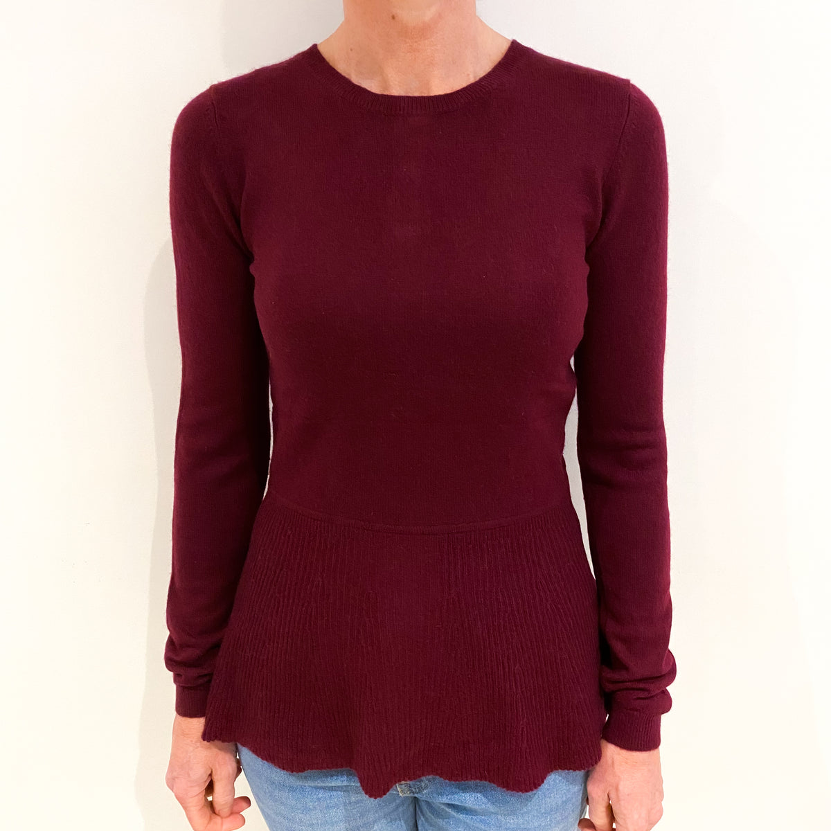 Burgundy Red Cashmere Crew Neck Jumper Small