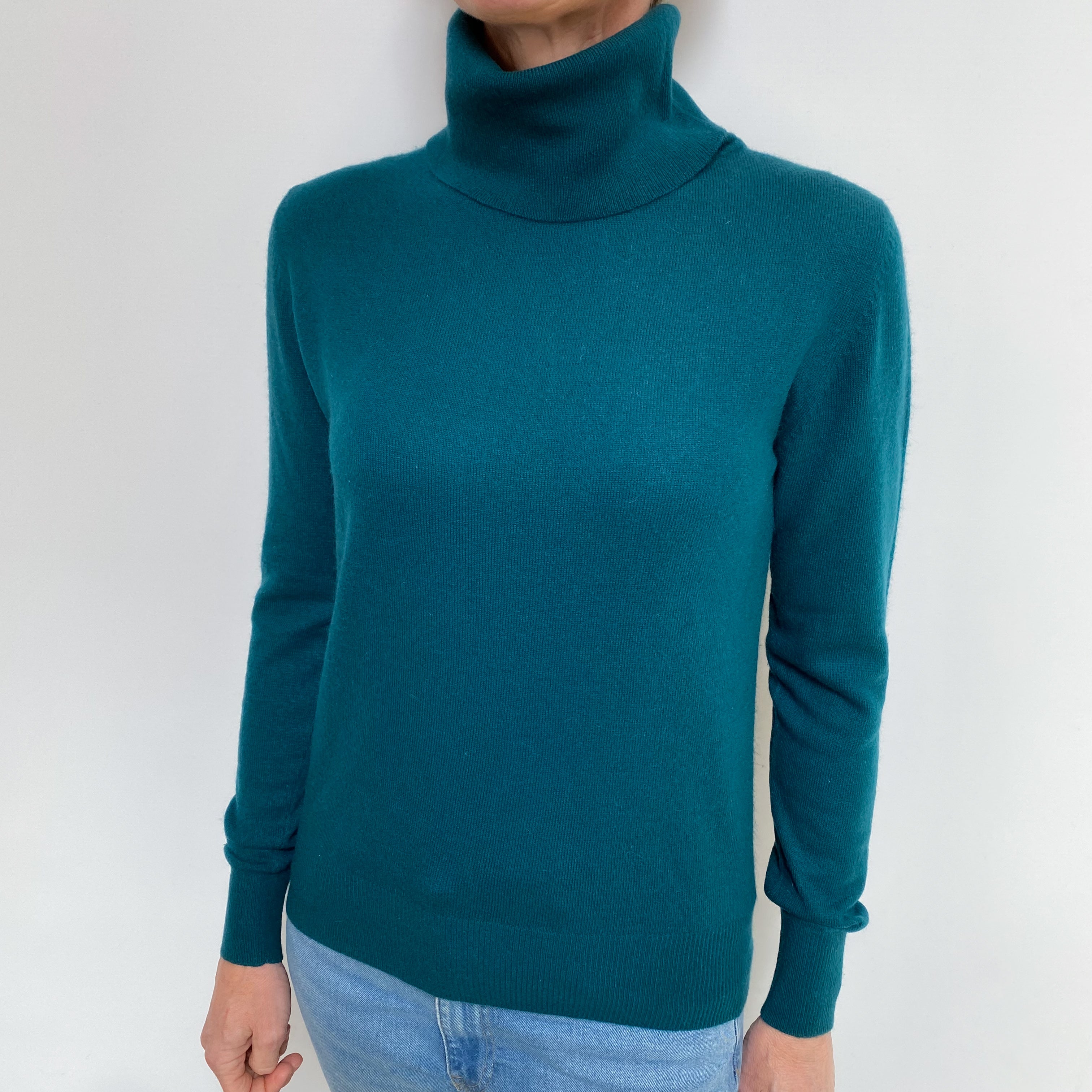 Deep Spruce Green Cashmere Polo Neck Jumper Small
