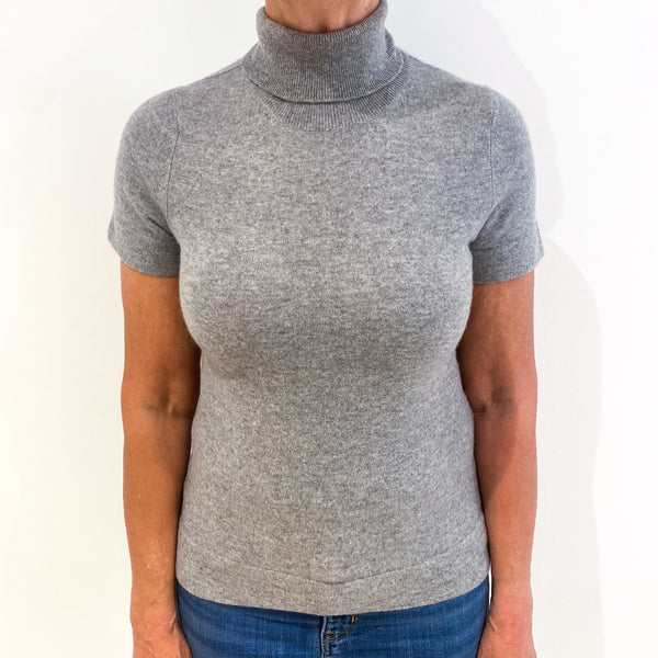 Smoke Grey Cashmere Short Sleeved Polo Neck Jumper Medium