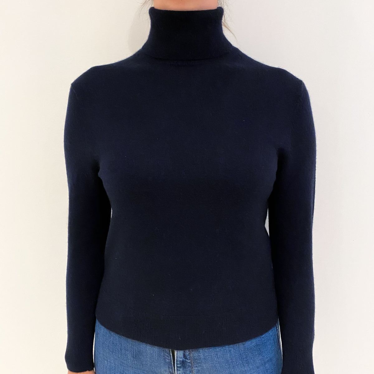 Darkest Navy Blue Cashmere Polo Neck Jumper Small