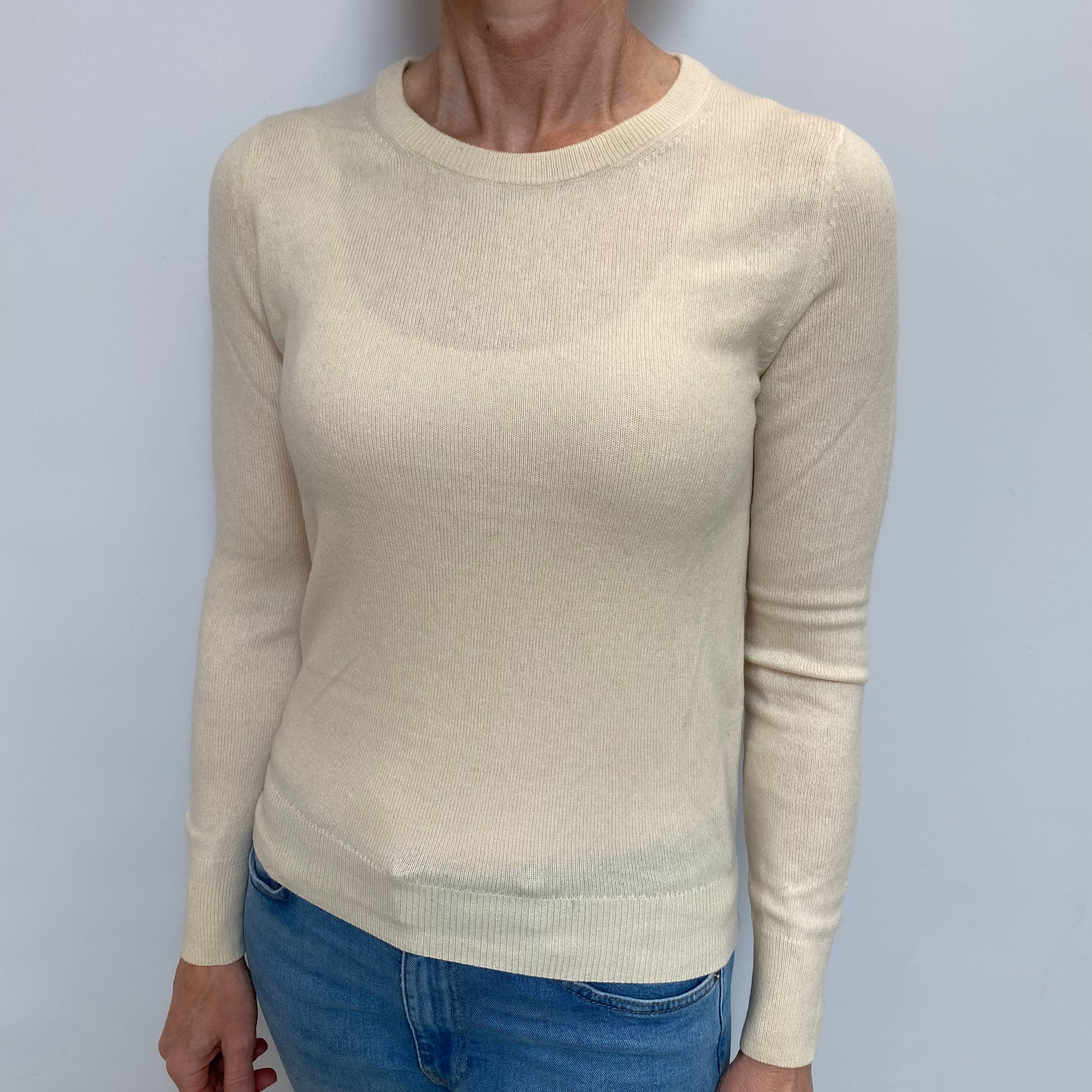 Vanilla Cream Cashmere Crew Neck Jumper Small