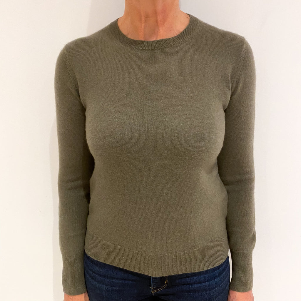 Khaki Green Cashmere Crew Neck Jumper Medium