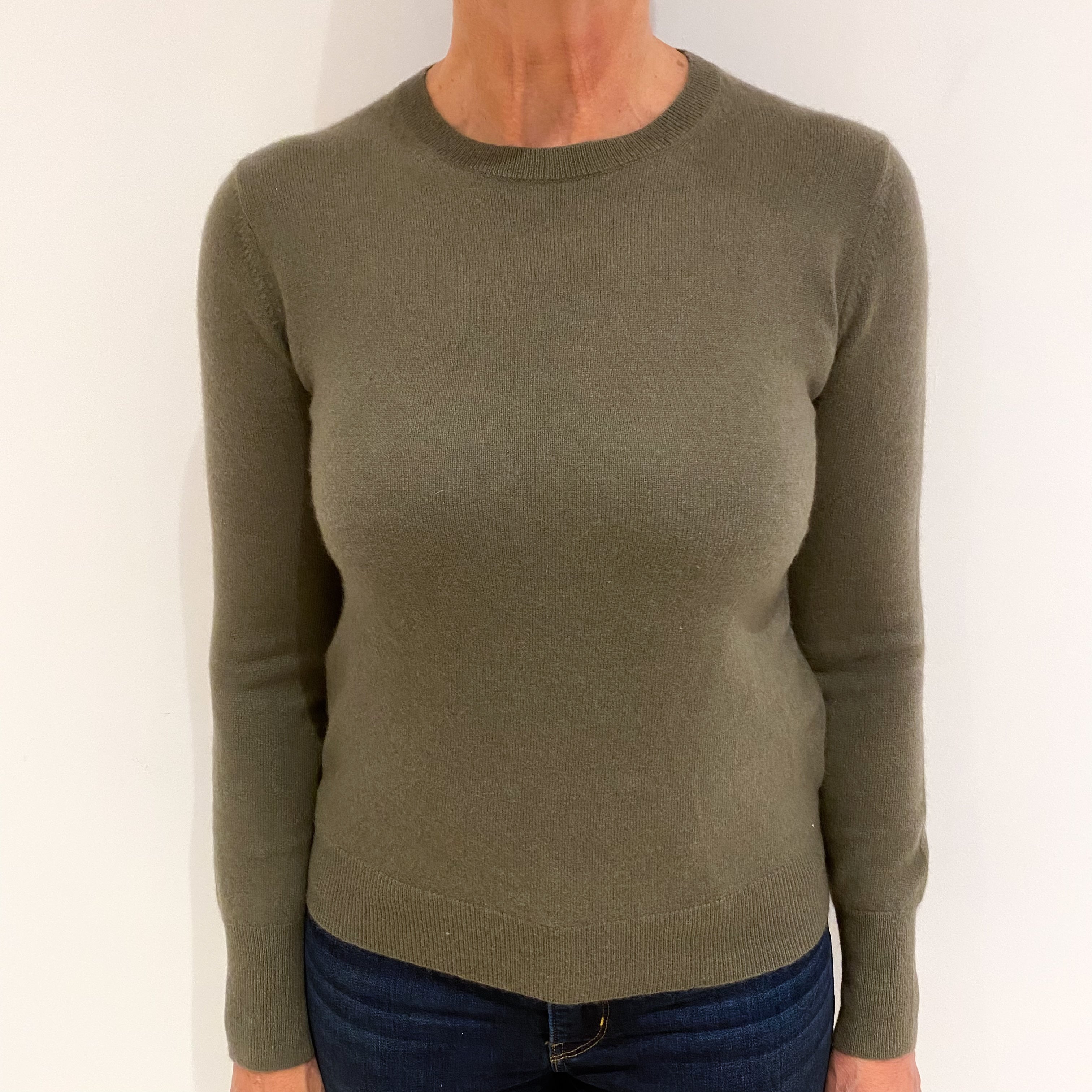 Khaki Green Cashmere Crew Neck Jumper Medium