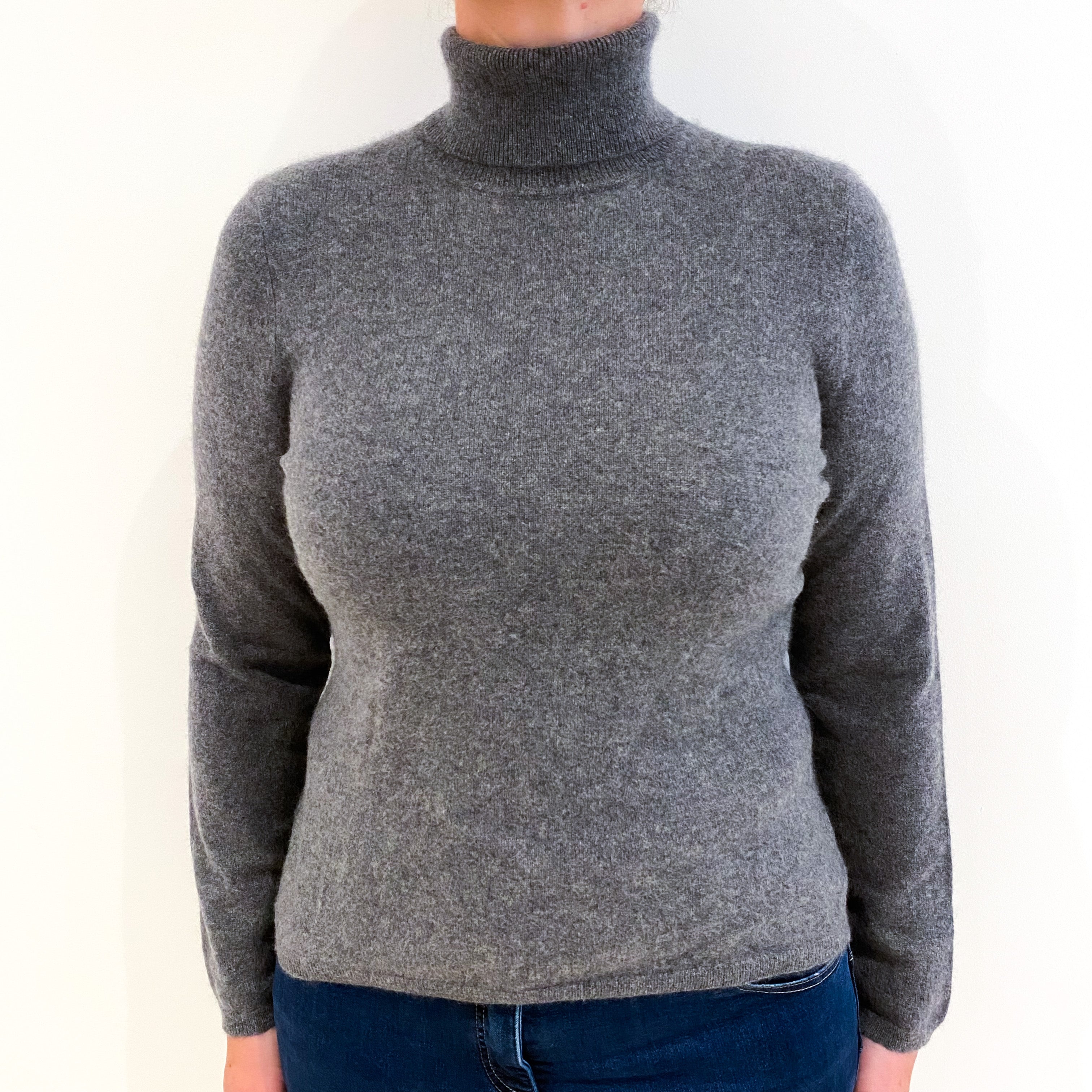 Slate Grey Cashmere Polo Neck Jumper Large