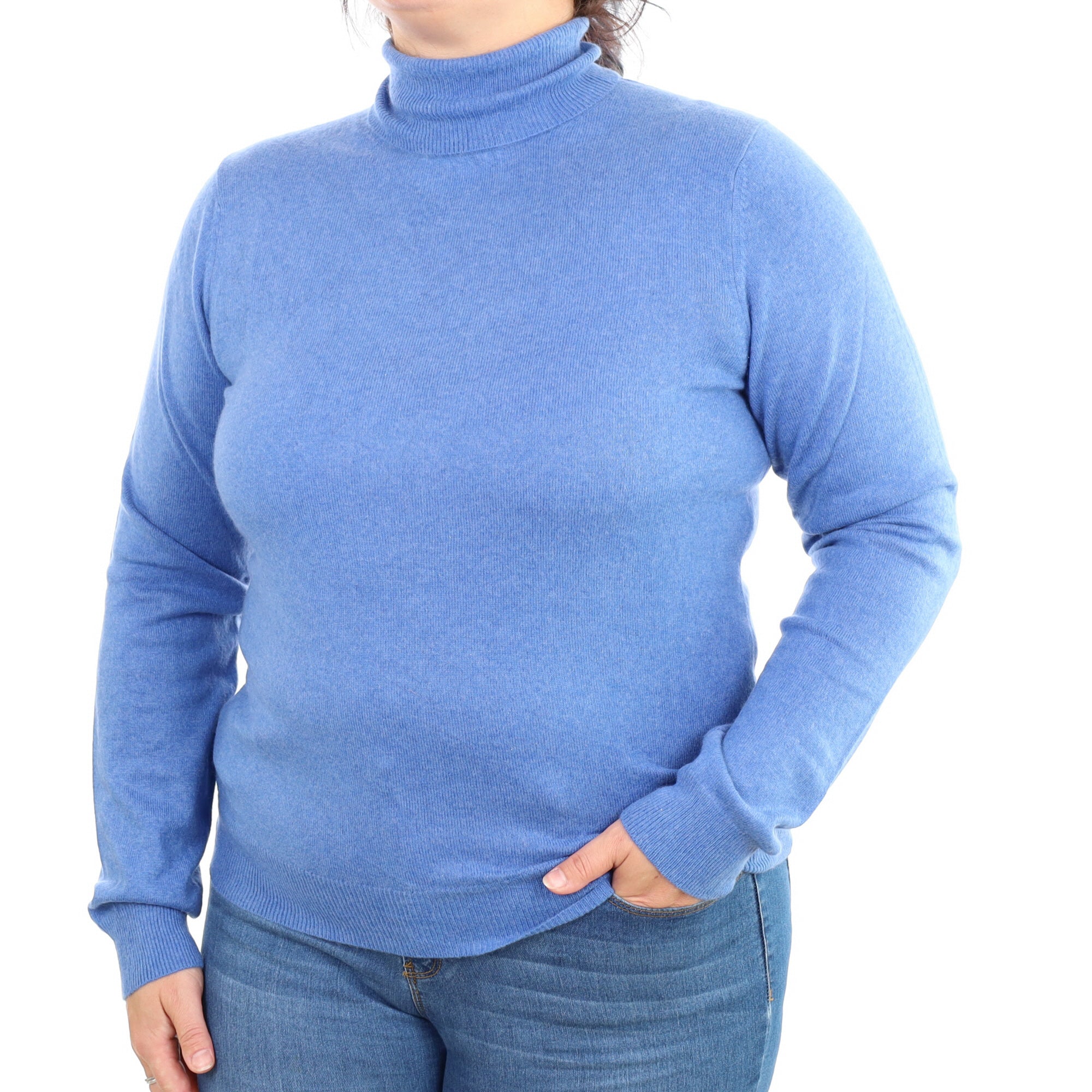 Cornflower Blue Cashmere Polo Neck Jumper Large