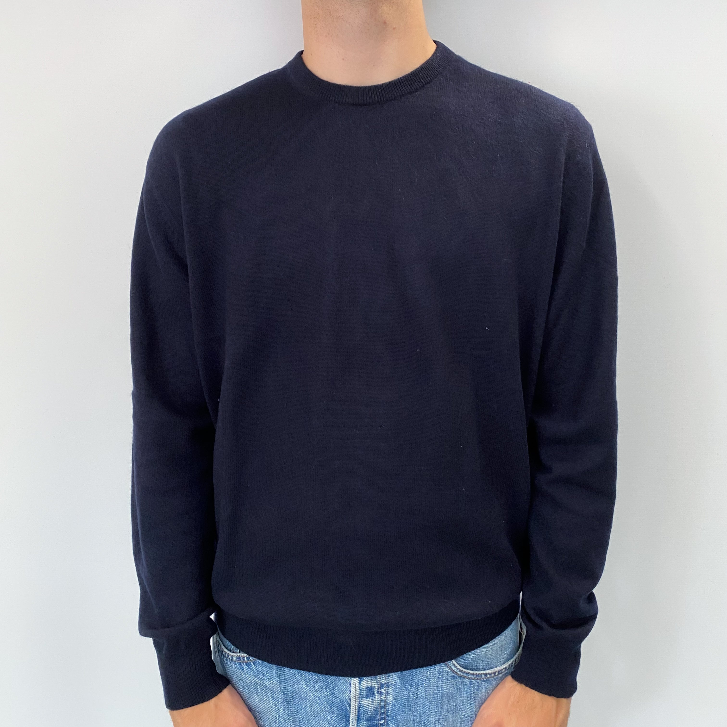 Men's Navy Cashmere Crew Neck Jumper Large